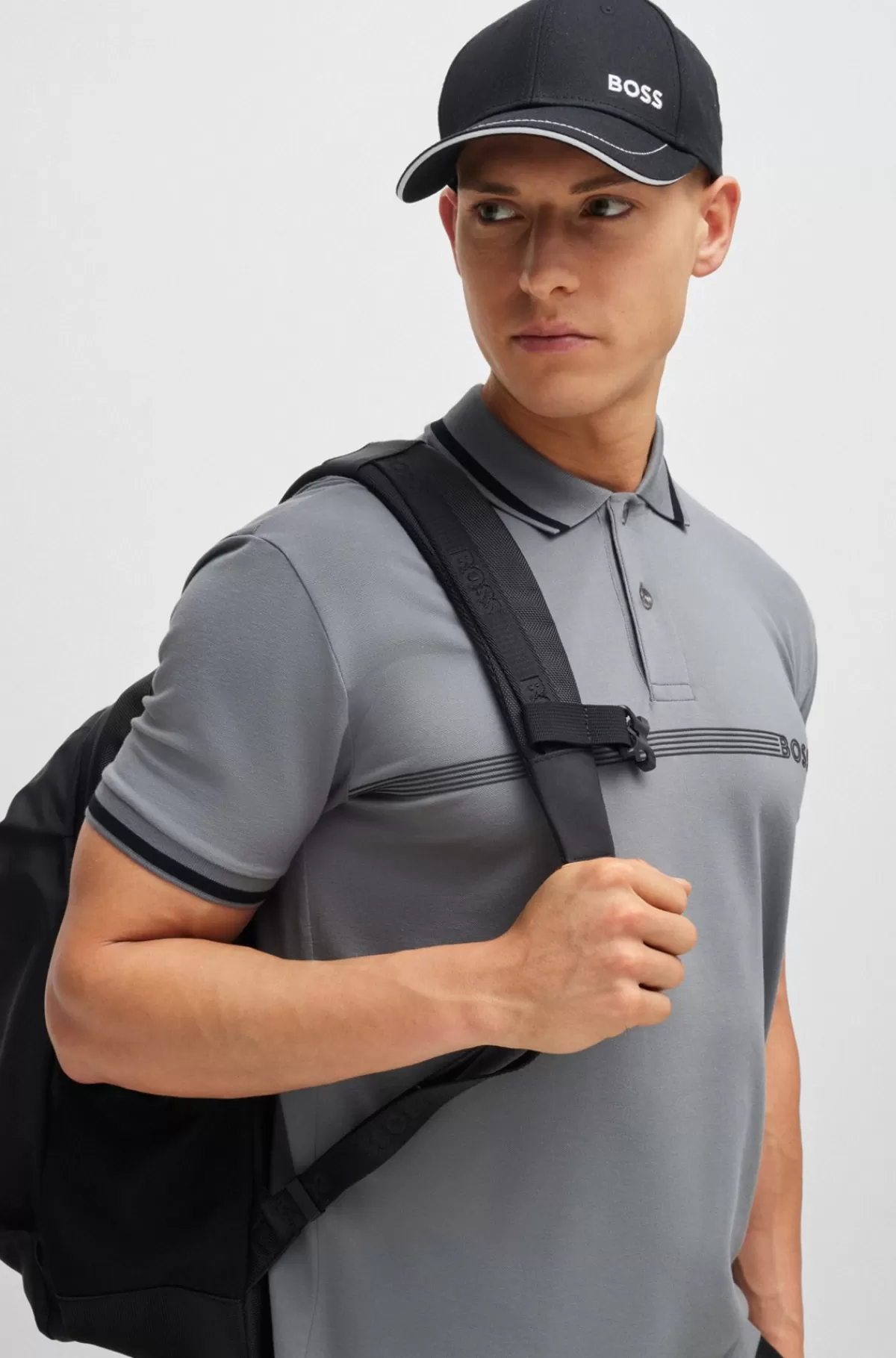 HUGO BOSS Poloshirt I Bomuldsblanding Med Striber Og Logo Grå Online
