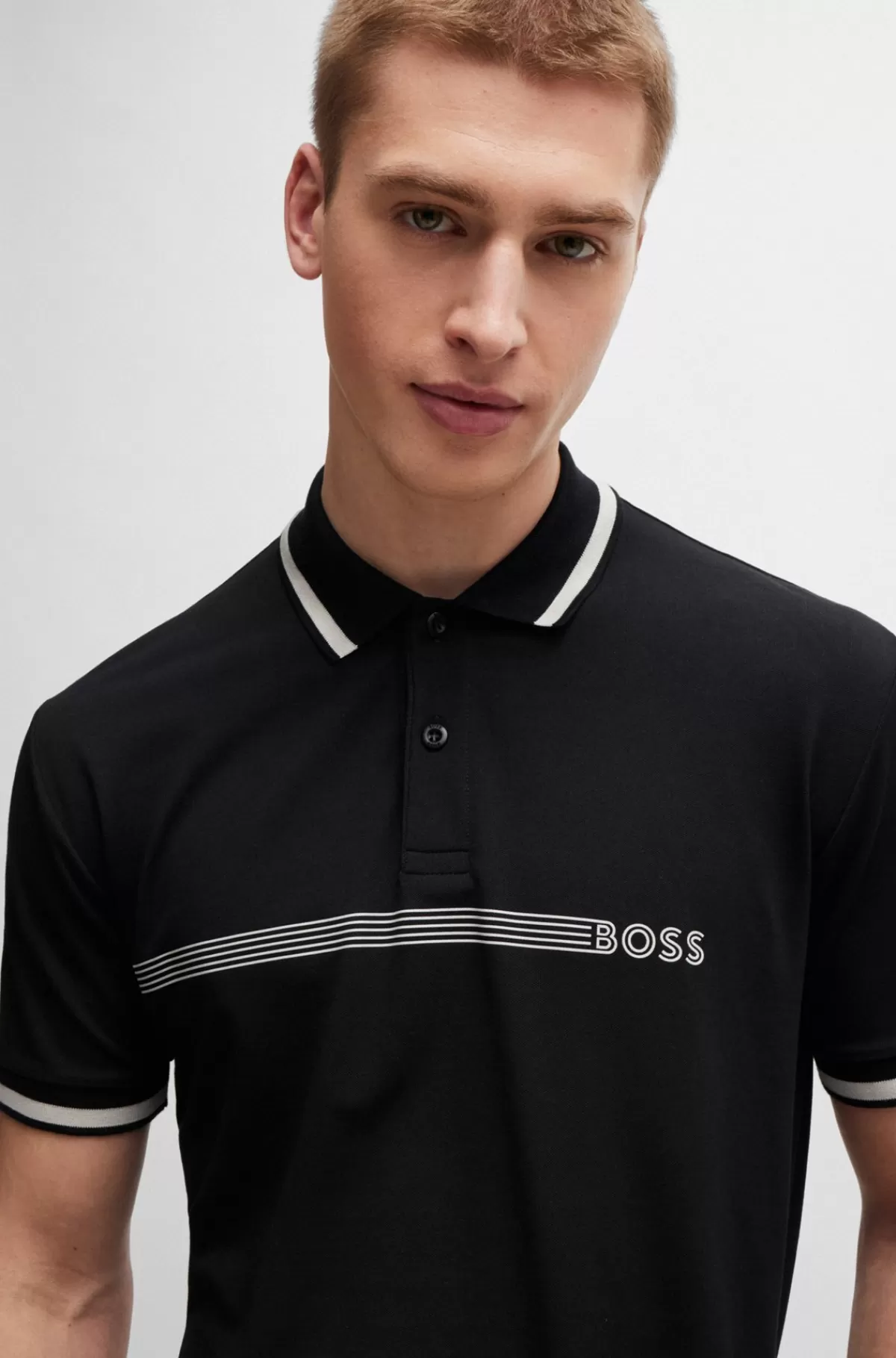 HUGO BOSS Poloshirt I Bomuldsblanding Med Striber Og Logo Sort Cheap