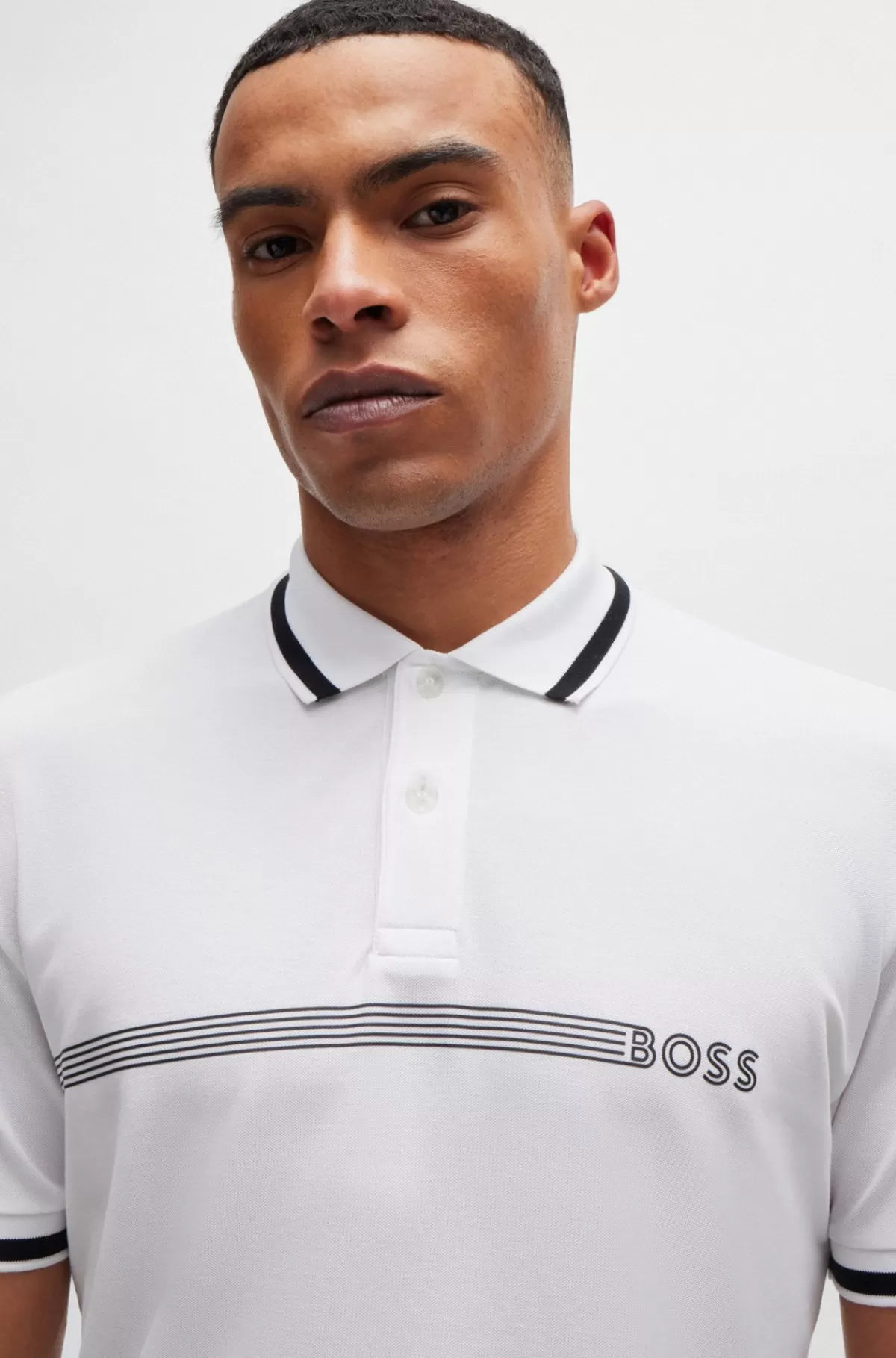 HUGO BOSS Poloshirt I Bomuldsblanding Med Striber Og Logo Hvid Best