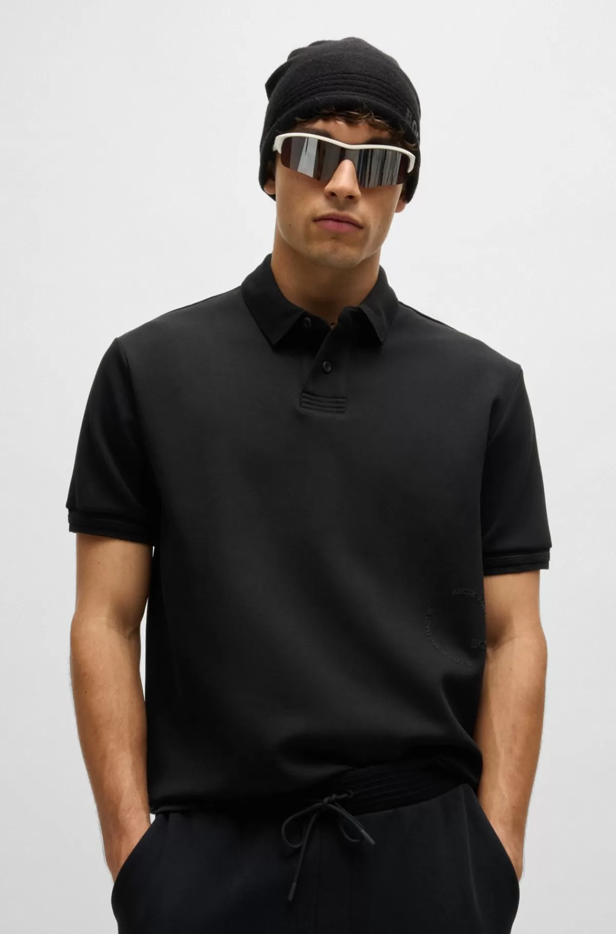 HUGO BOSS Poloshirt I Bomuldsblanding Med Tone-i-tone Grafik Sort Cheap