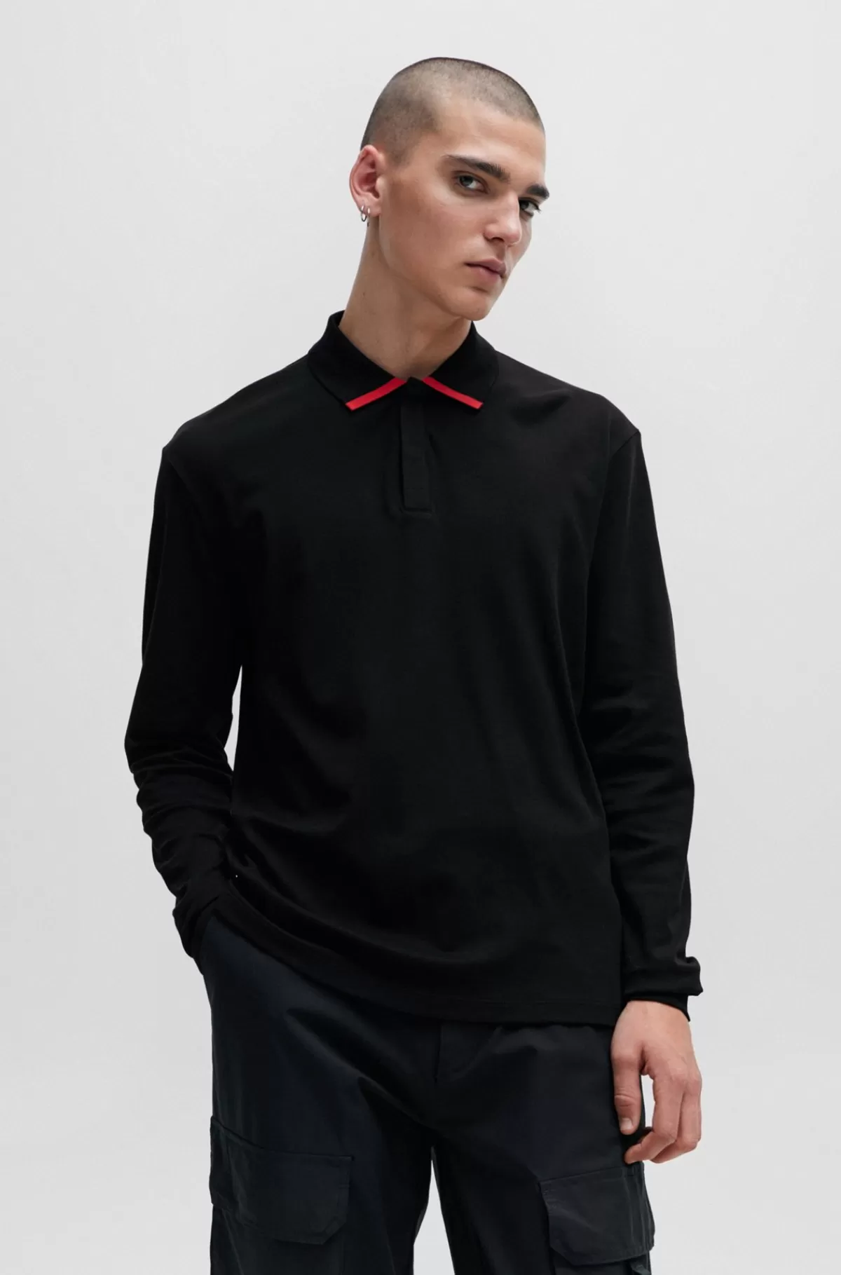 HUGO BOSS Poloshirt I Bomuldsjersey Med Krave Med Kantbånd Sort Best Sale