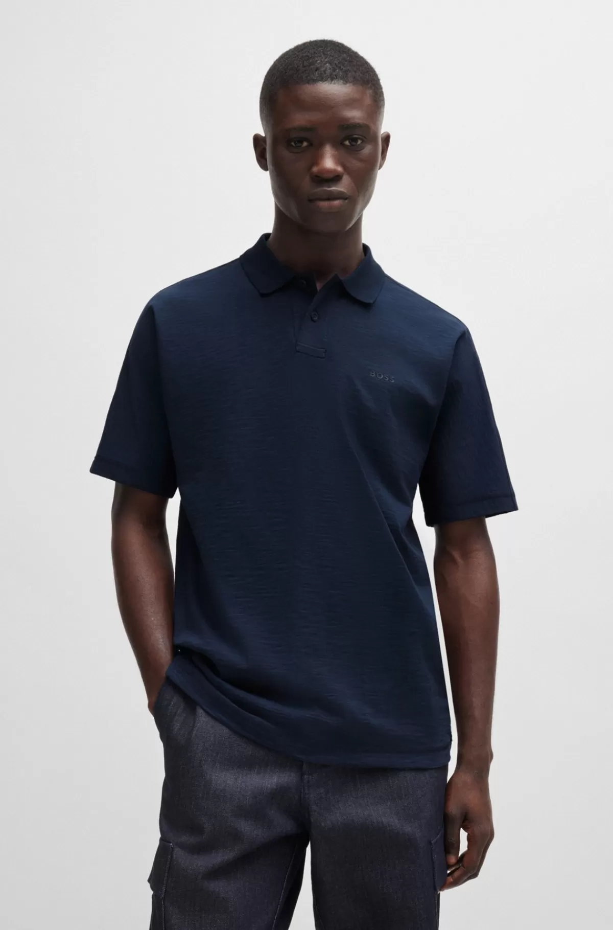 HUGO BOSS Poloshirt I Bomuldsjersey Med Logo Mørkeblå New