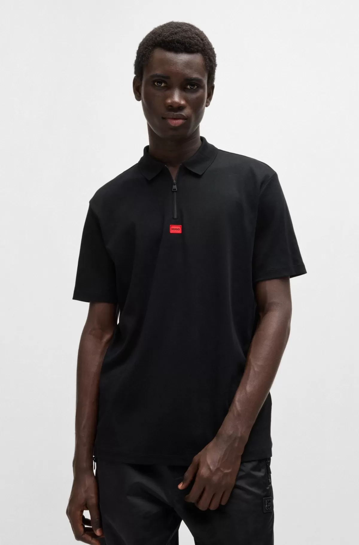HUGO BOSS Poloshirt I Bomuldsjersey Med Logomærkat Sort Clearance