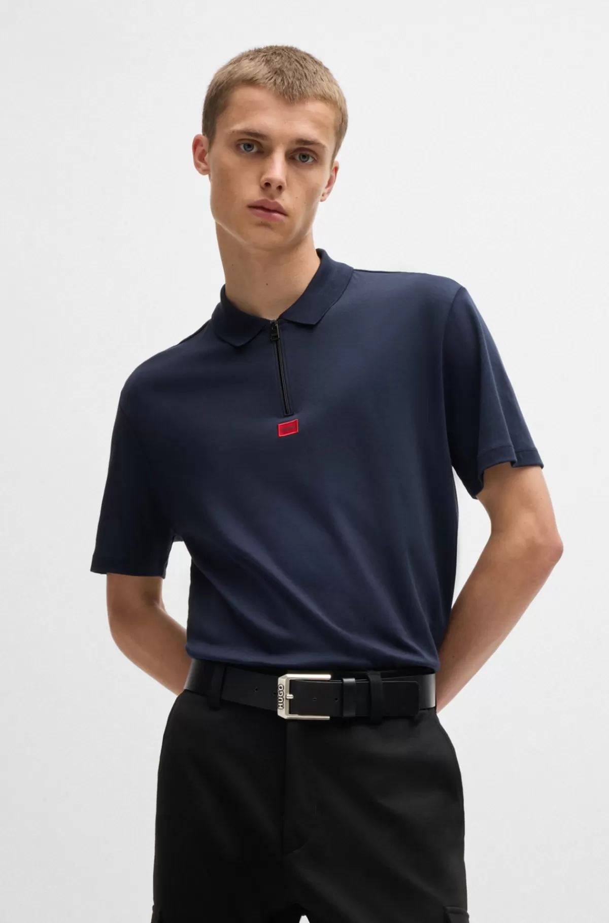 HUGO BOSS Poloshirt I Bomuldsjersey Med Logomærkat Mørkeblå Cheap