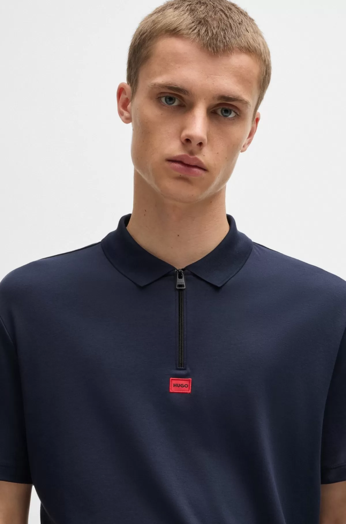 HUGO BOSS Poloshirt I Bomuldsjersey Med Logomærkat Mørkeblå Cheap