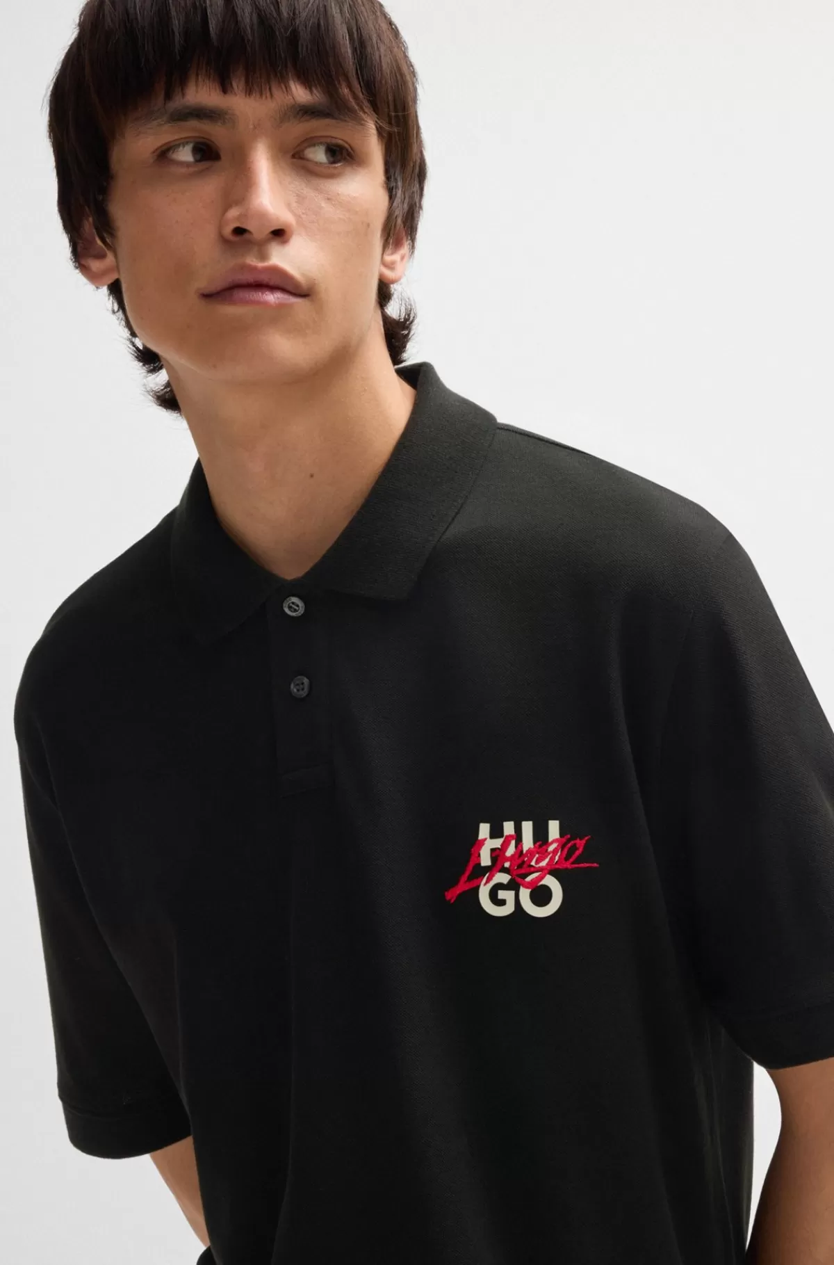 HUGO BOSS Poloshirt I Bomuldspiqué Med Dobbeltlogo Sort Online