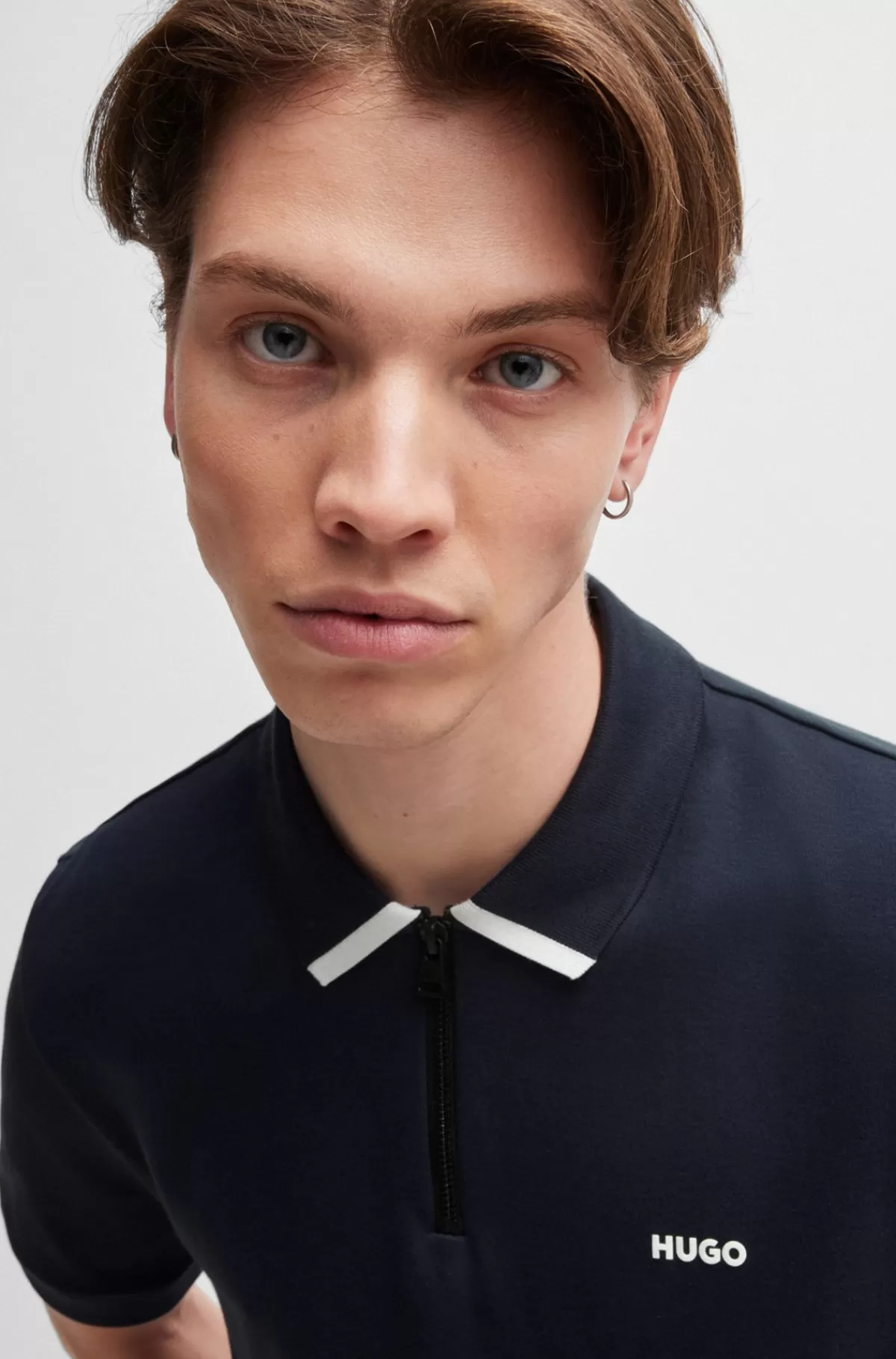 HUGO BOSS Poloshirt I Bomuldspiqué Med Kontrastlogo Mørkeblå Cheap