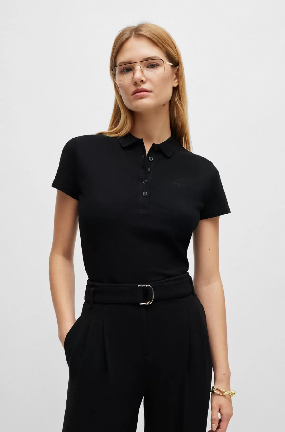 HUGO BOSS Poloshirt I Bomuldspiqué Med Logo Sort Shop