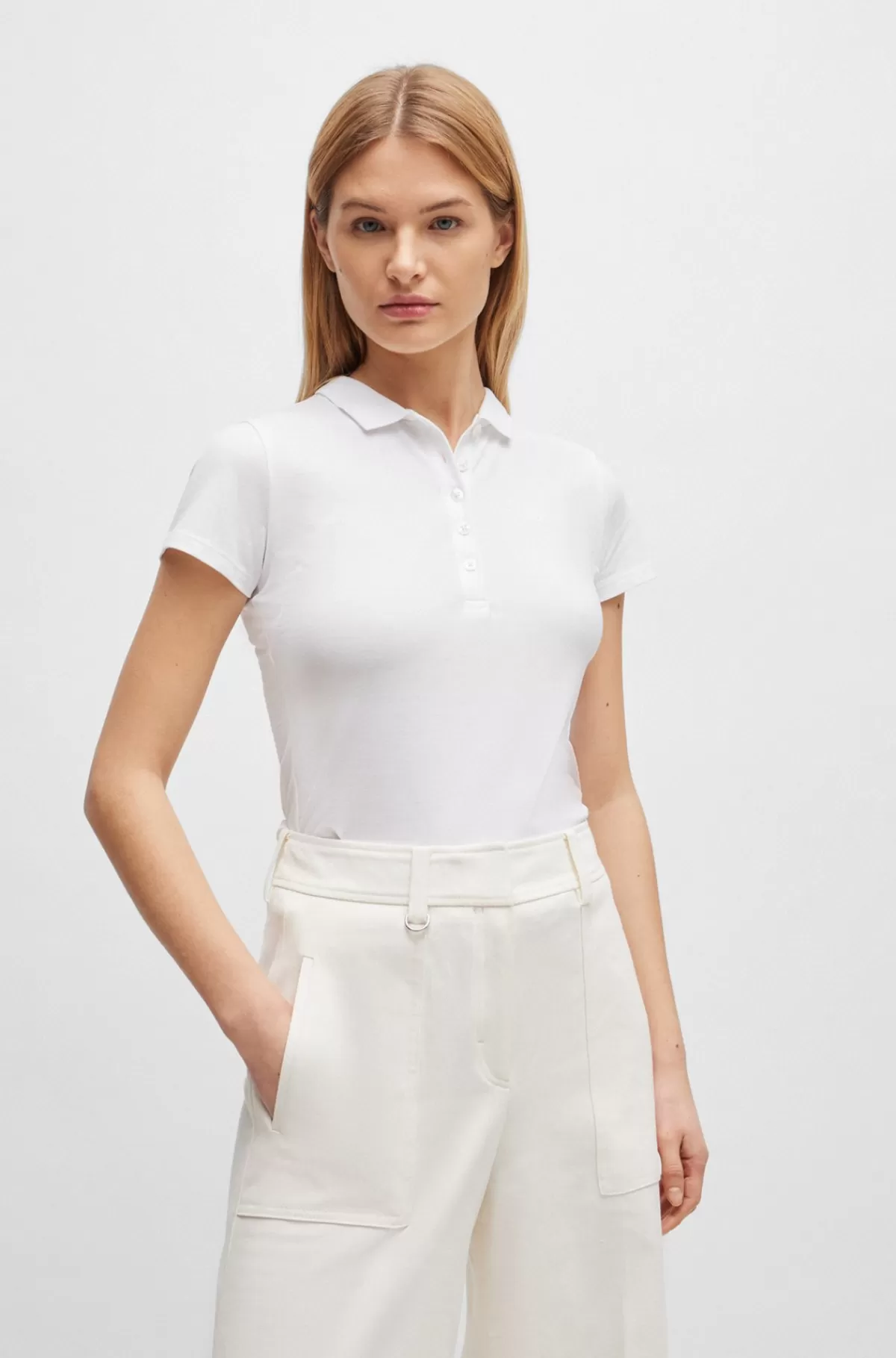 HUGO BOSS Poloshirt I Bomuldspiqué Med Logo Hvid New