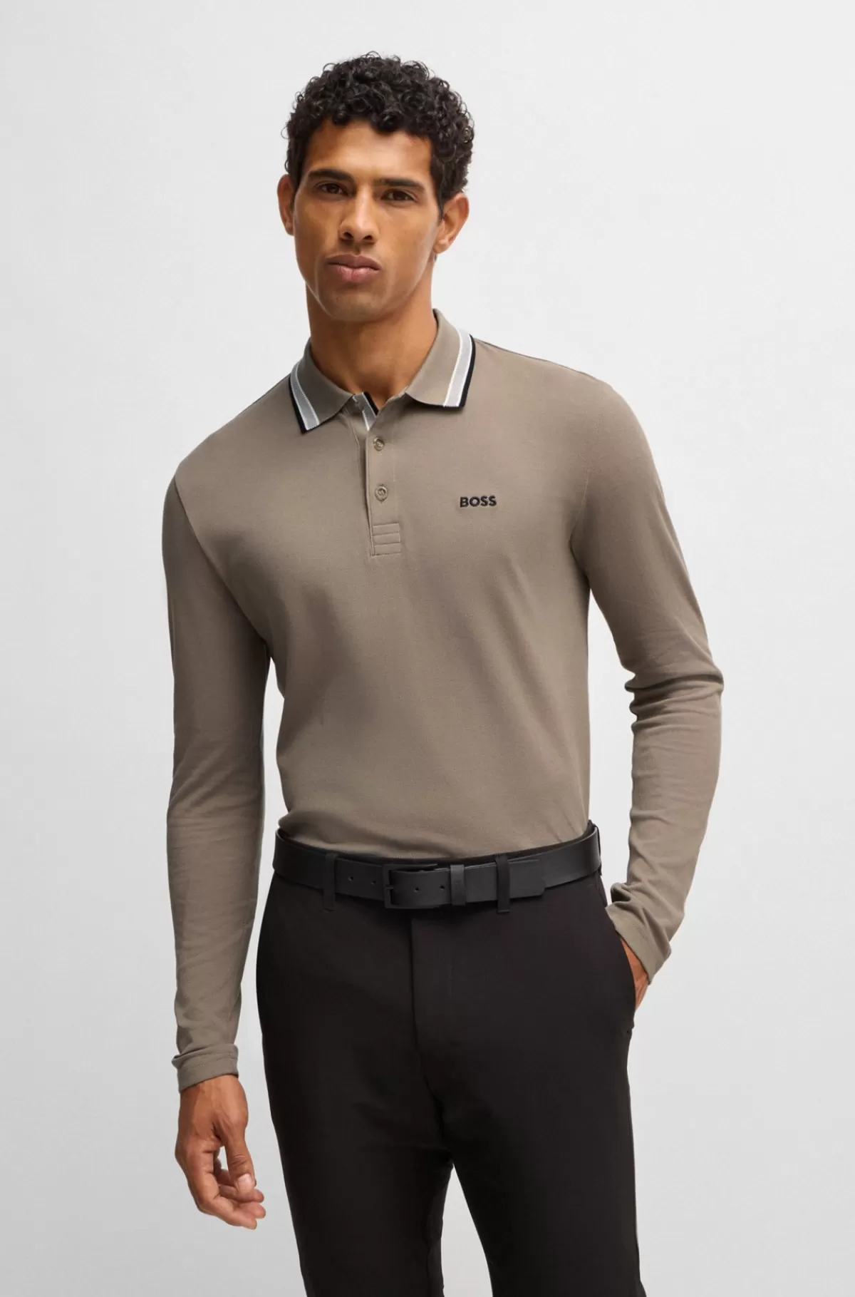 HUGO BOSS Poloshirt I Bomuldspiqué Med Logo I Kontrastfarve Beige Shop