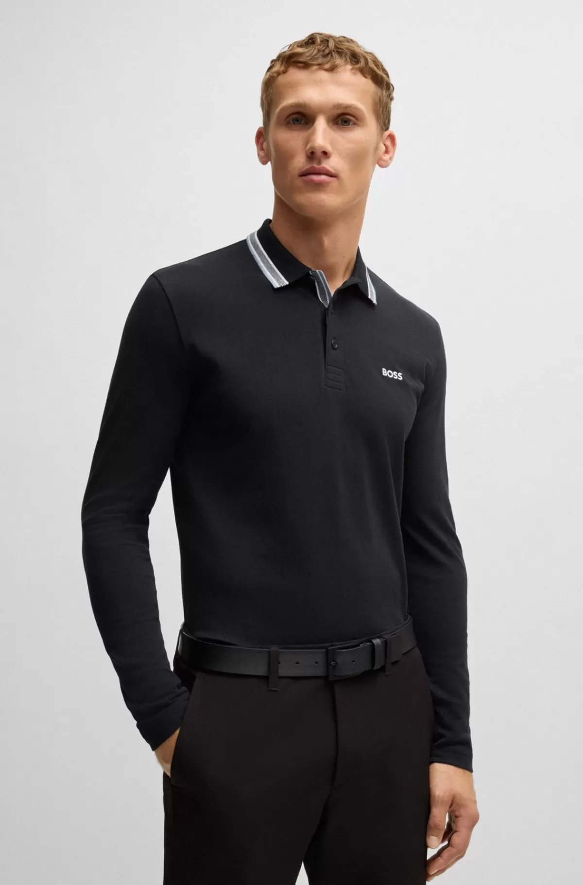 HUGO BOSS Poloshirt I Bomuldspiqué Med Logo I Kontrastfarve Mørkeblå Sale