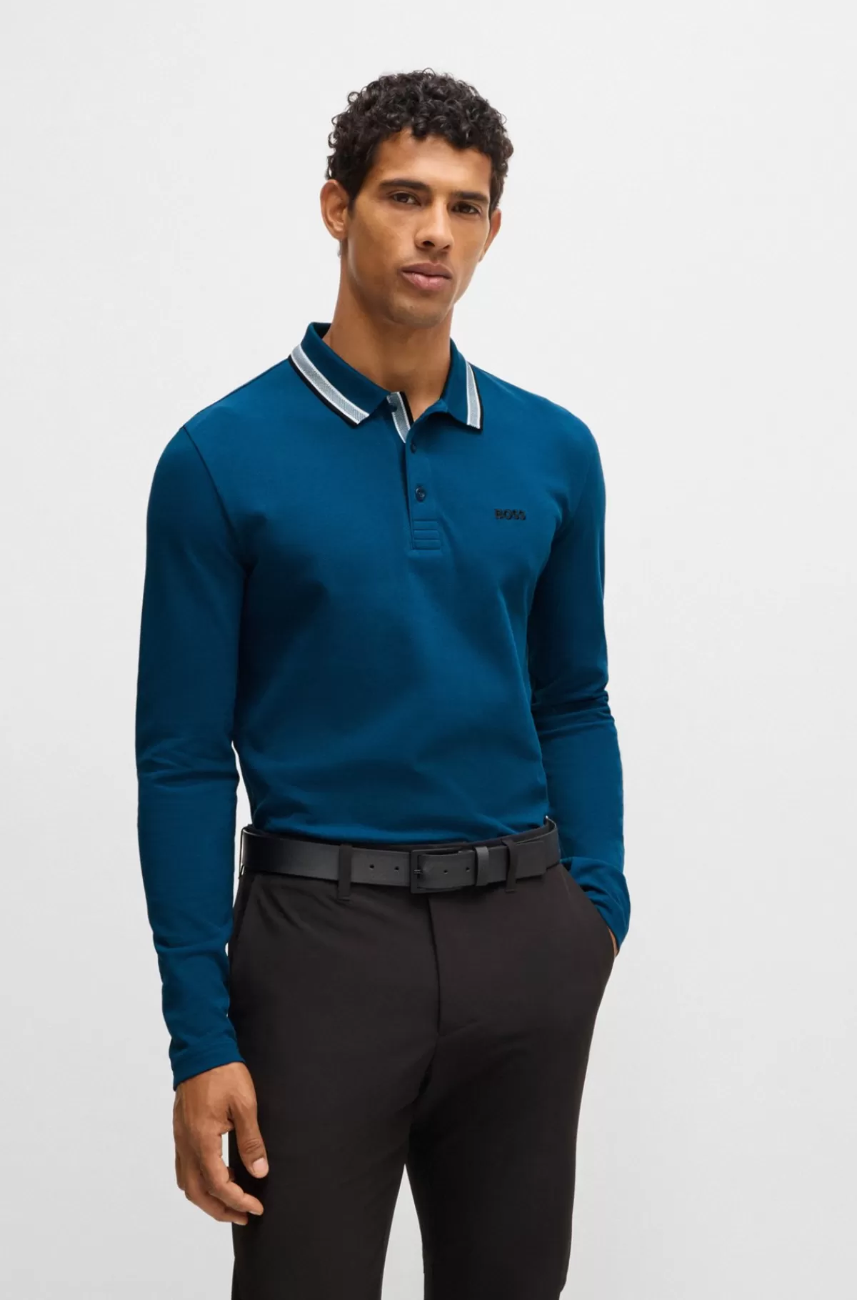 HUGO BOSS Poloshirt I Bomuldspiqué Med Logo I Kontrastfarve Blå New