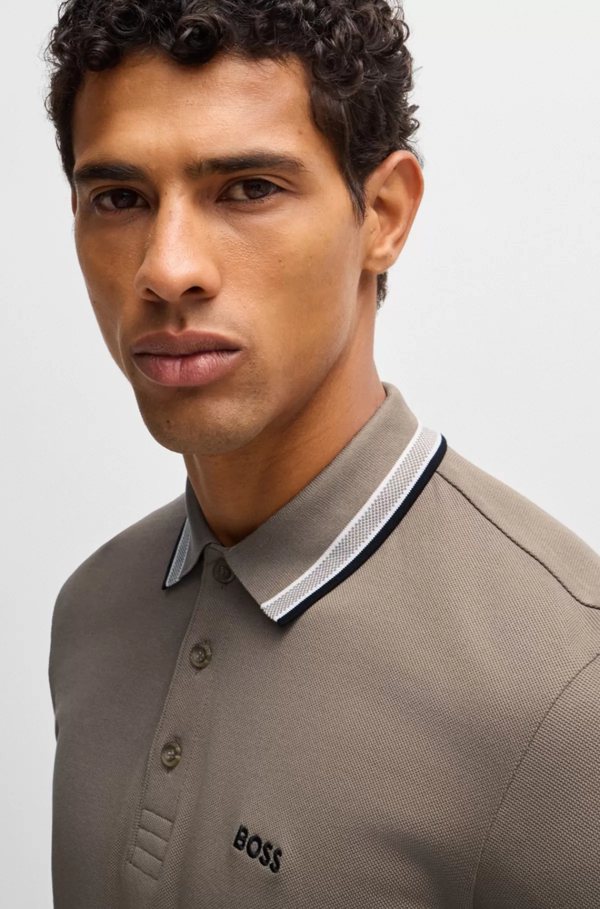 HUGO BOSS Poloshirt I Bomuldspiqué Med Logo I Kontrastfarve Beige Shop