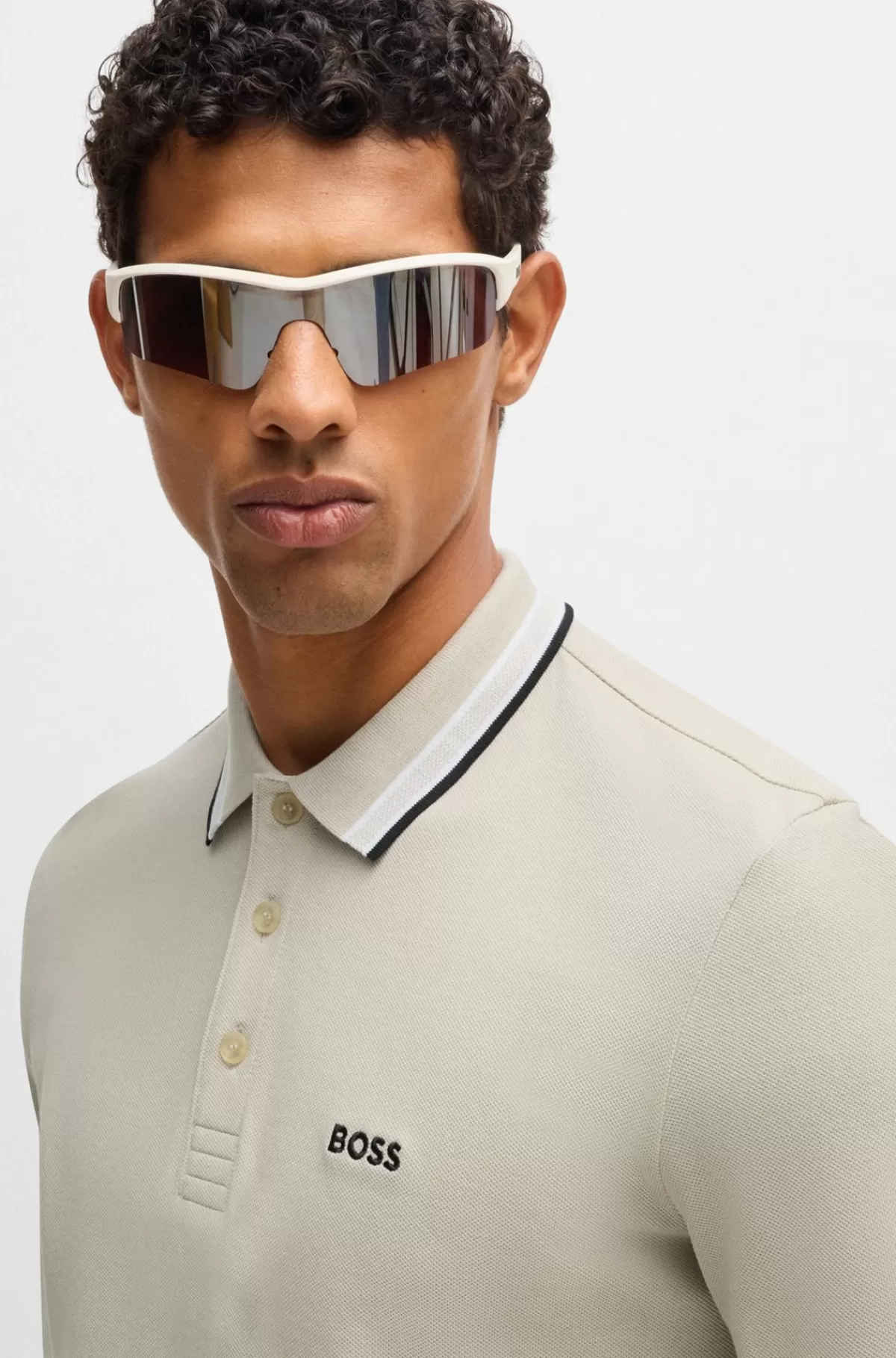 HUGO BOSS Poloshirt I Bomuldspiqué Med Logo I Kontrastfarve Lys beige Store