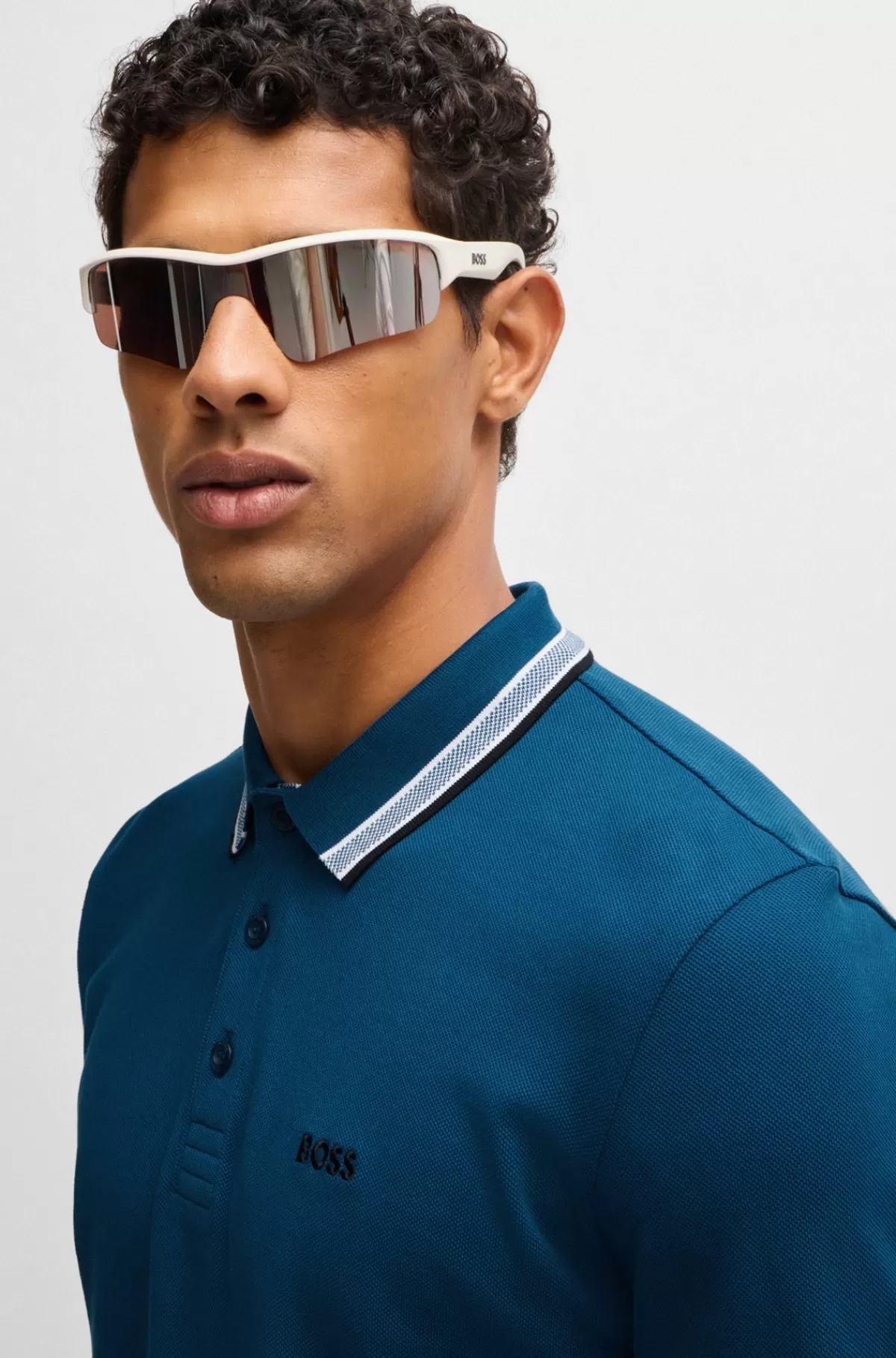 HUGO BOSS Poloshirt I Bomuldspiqué Med Logo I Kontrastfarve Blå New