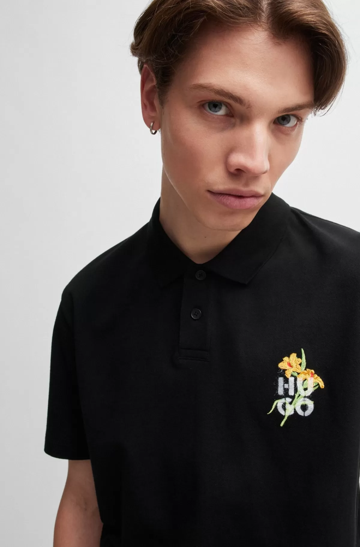HUGO BOSS Poloshirt I Bomuldspiqué Med Logografik Sort Online