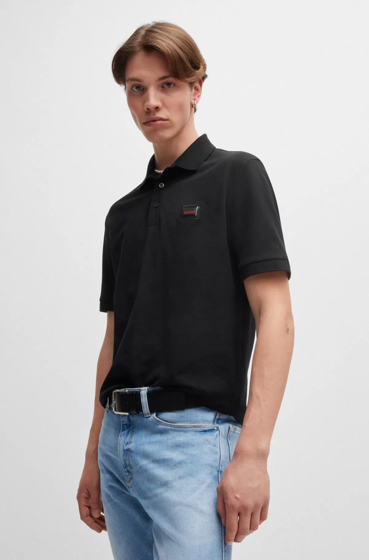 HUGO BOSS Poloshirt I Bomuldspiqué Med Logomærkat Sort Best Sale