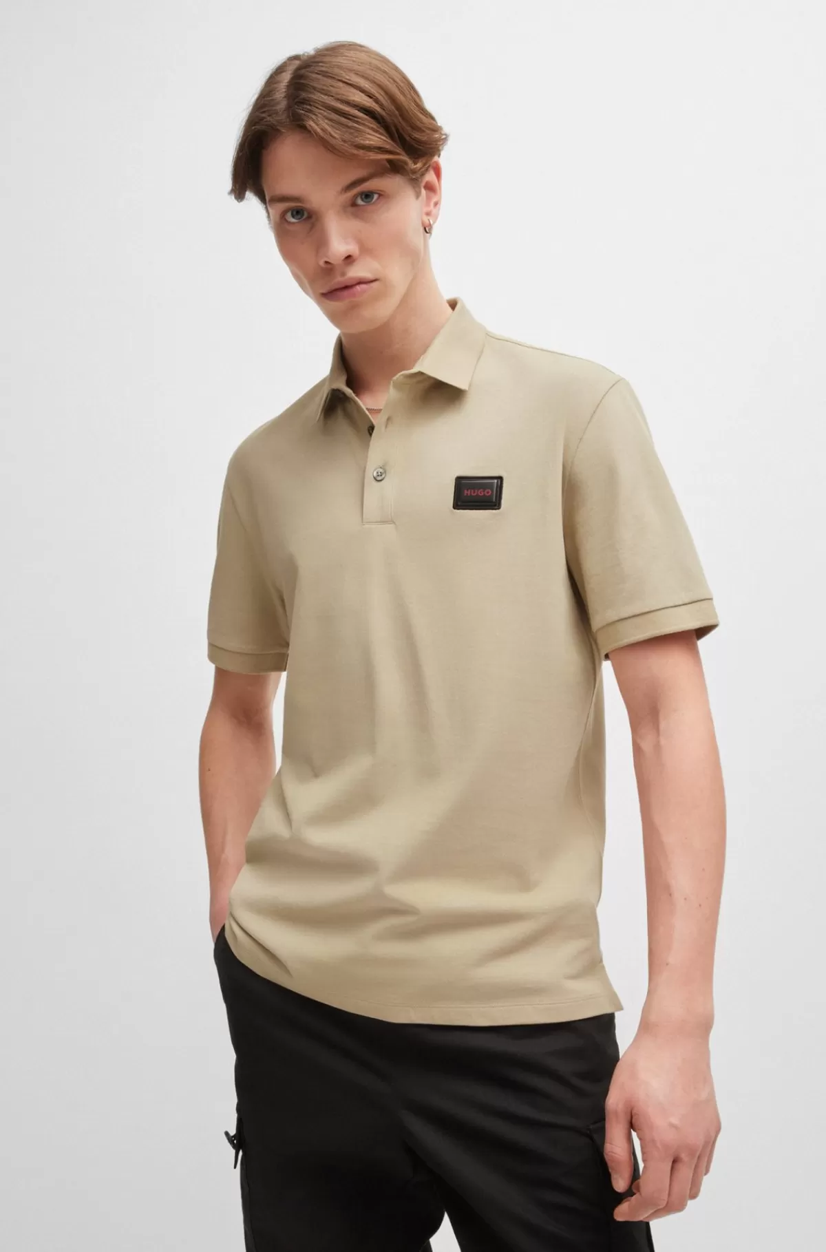 HUGO BOSS Poloshirt I Bomuldspiqué Med Logomærkat Lys beige Fashion