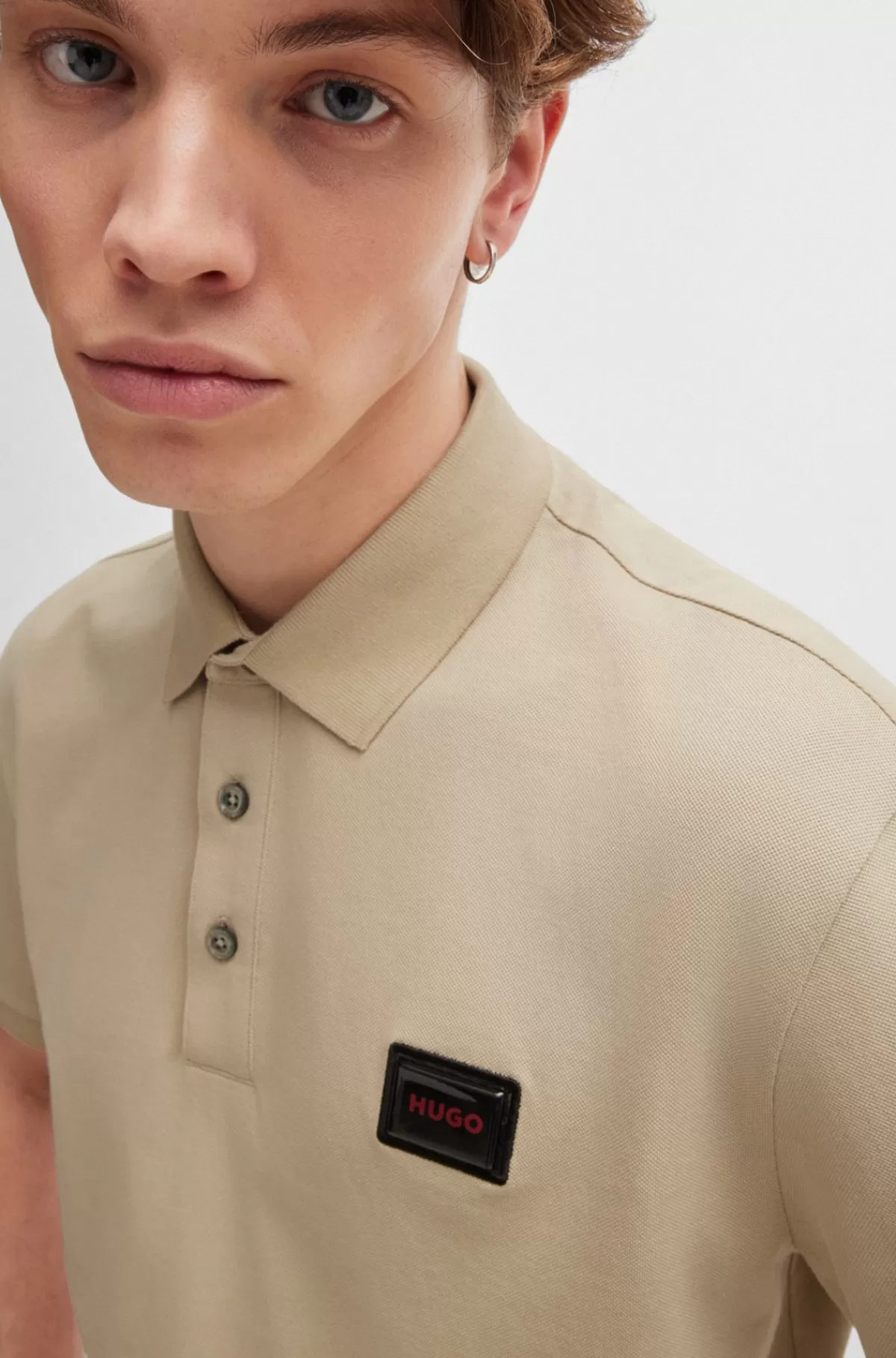 HUGO BOSS Poloshirt I Bomuldspiqué Med Logomærkat Lys beige Fashion