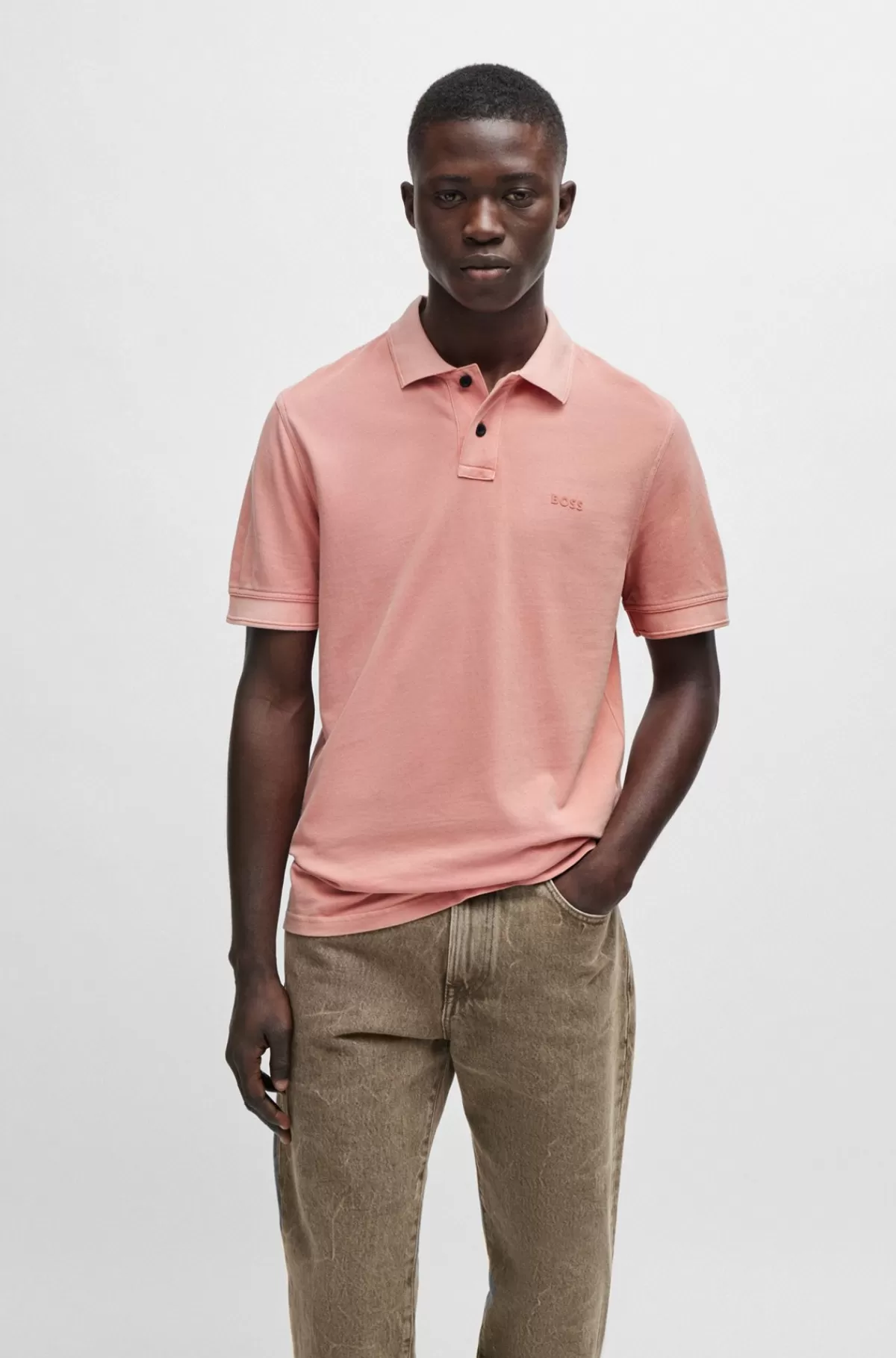 HUGO BOSS Poloshirt I Bomuldspiqué Med Logoprint Lys pink Sale