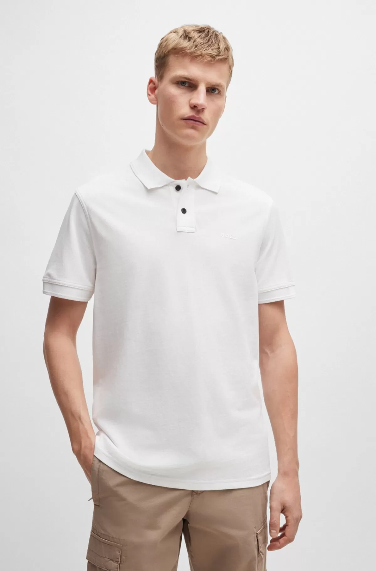 HUGO BOSS Poloshirt I Bomuldspiqué Med Logoprint Hvid Best