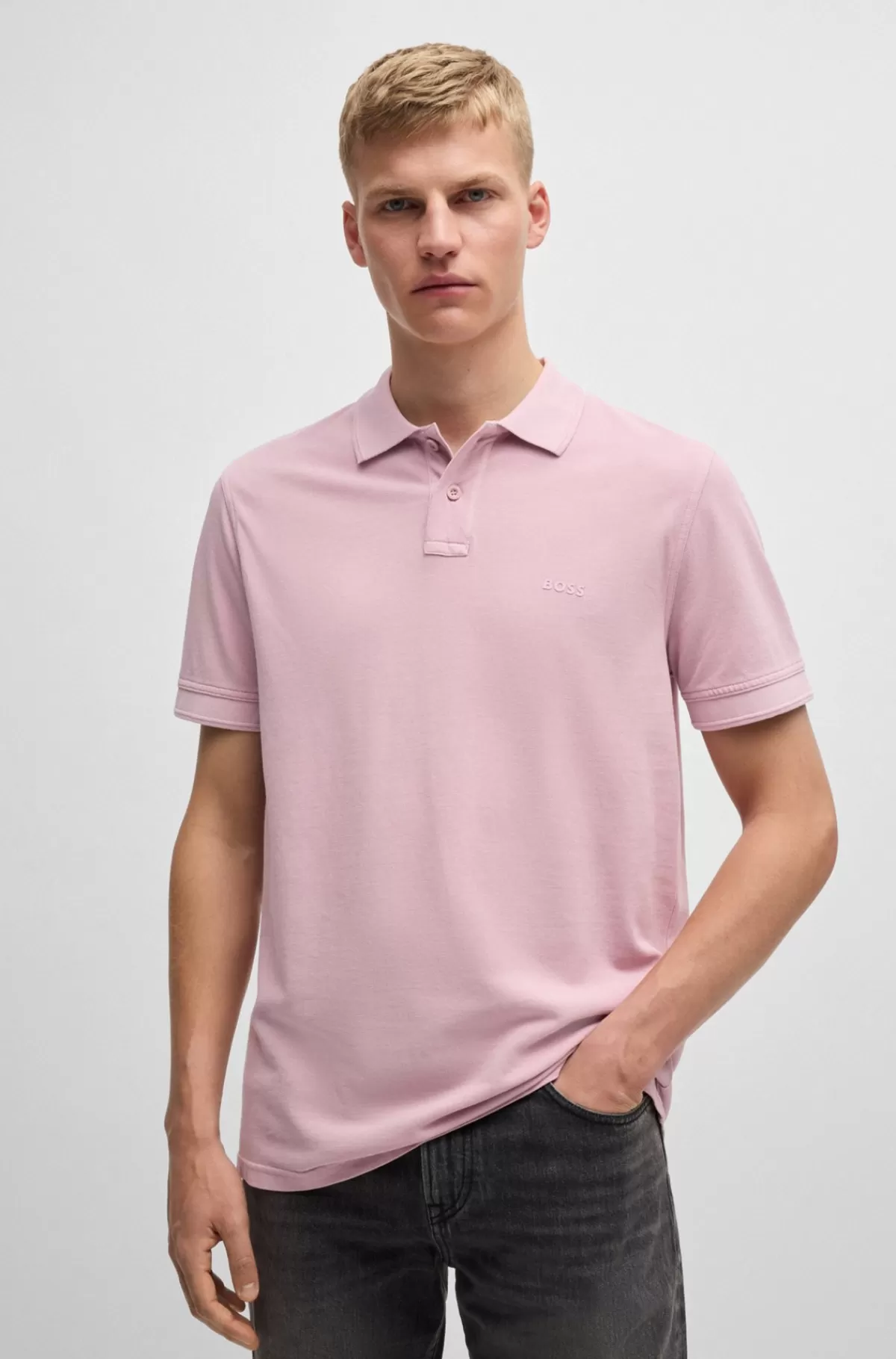 HUGO BOSS Poloshirt I Bomuldspiqué Med Logoprint Lyslilla Sale