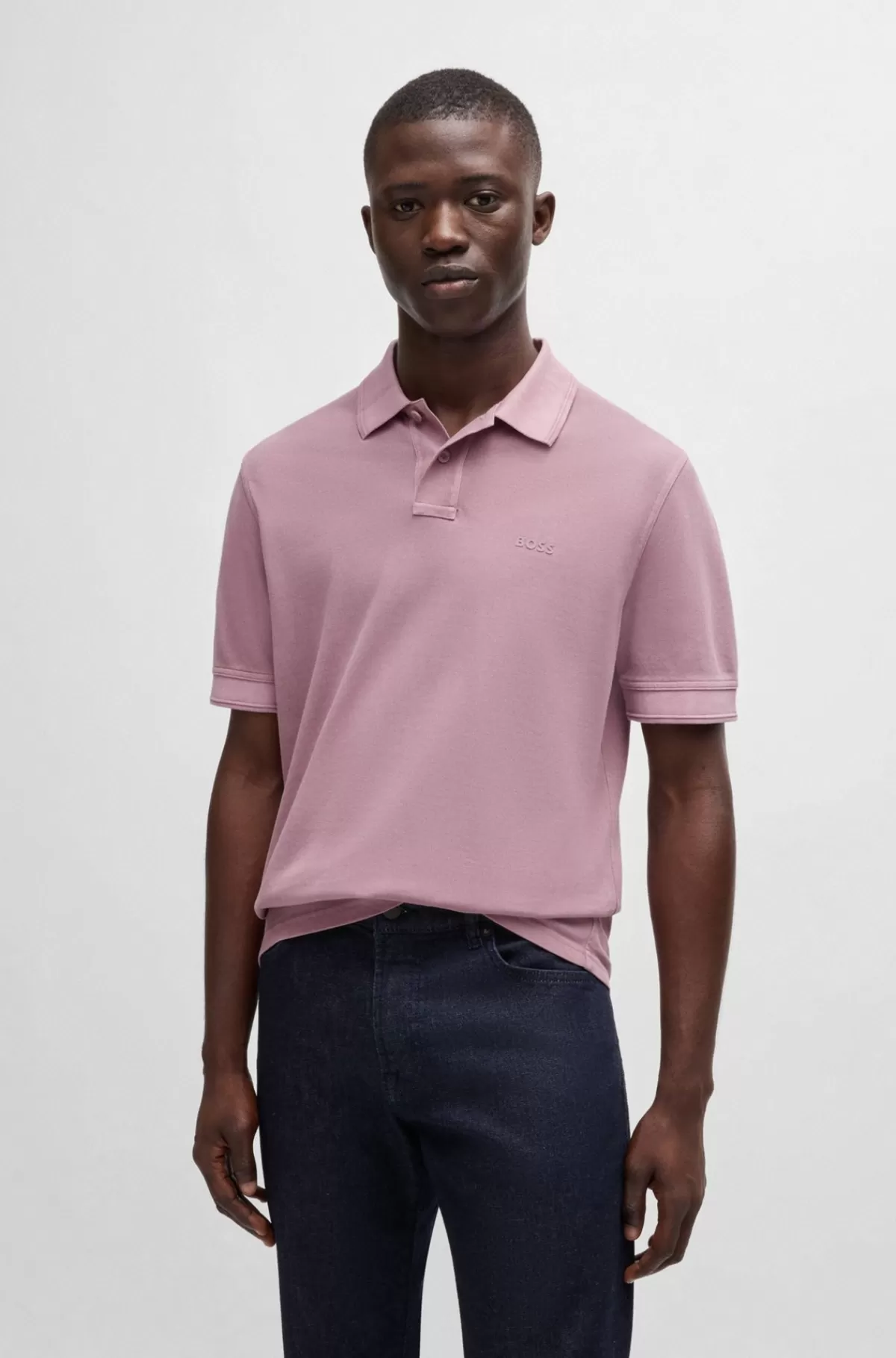 HUGO BOSS Poloshirt I Bomuldspiqué Med Logoprint Lilla Discount