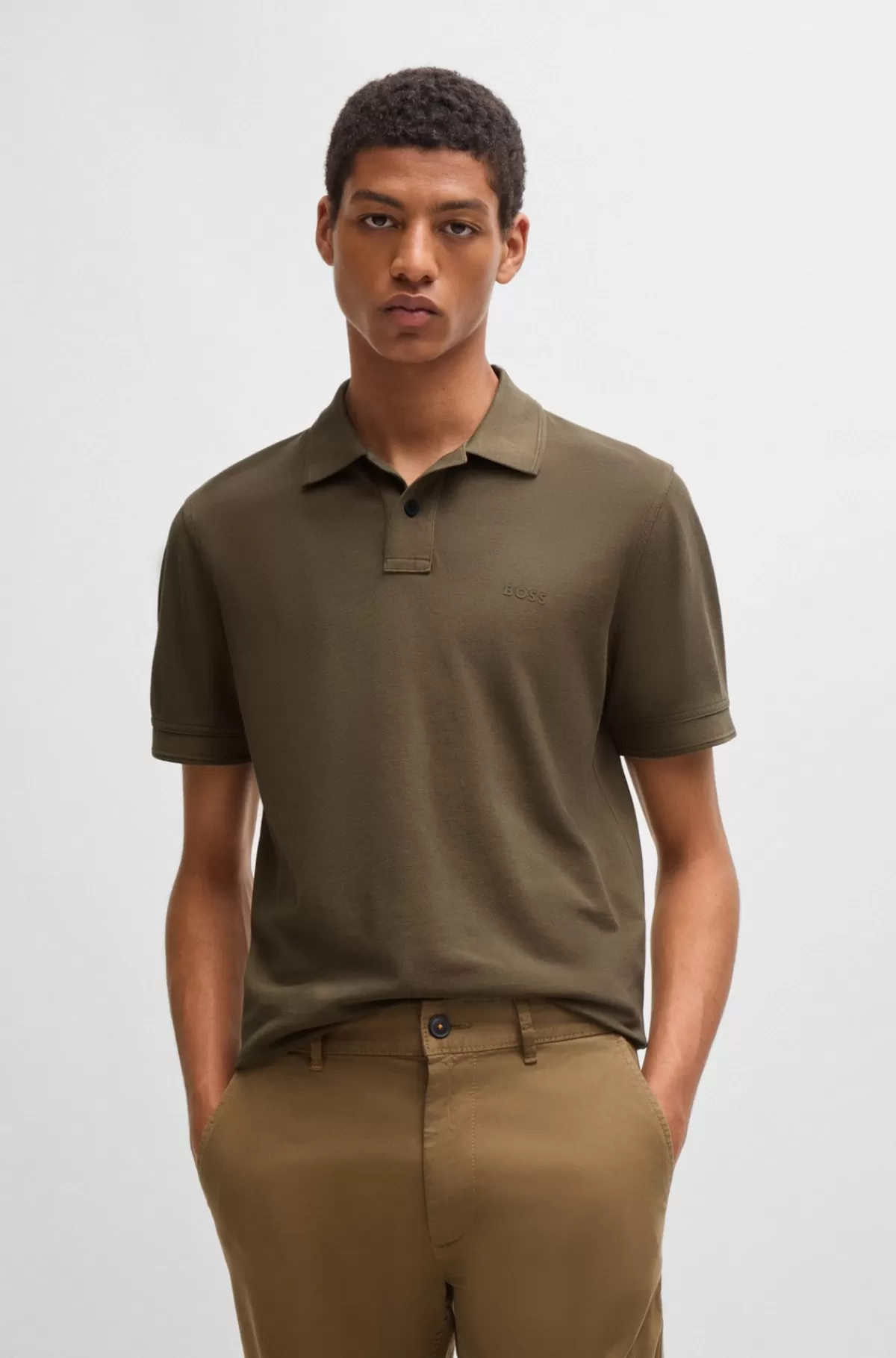 HUGO BOSS Poloshirt I Bomuldspiqué Med Logoprint Brun Sale