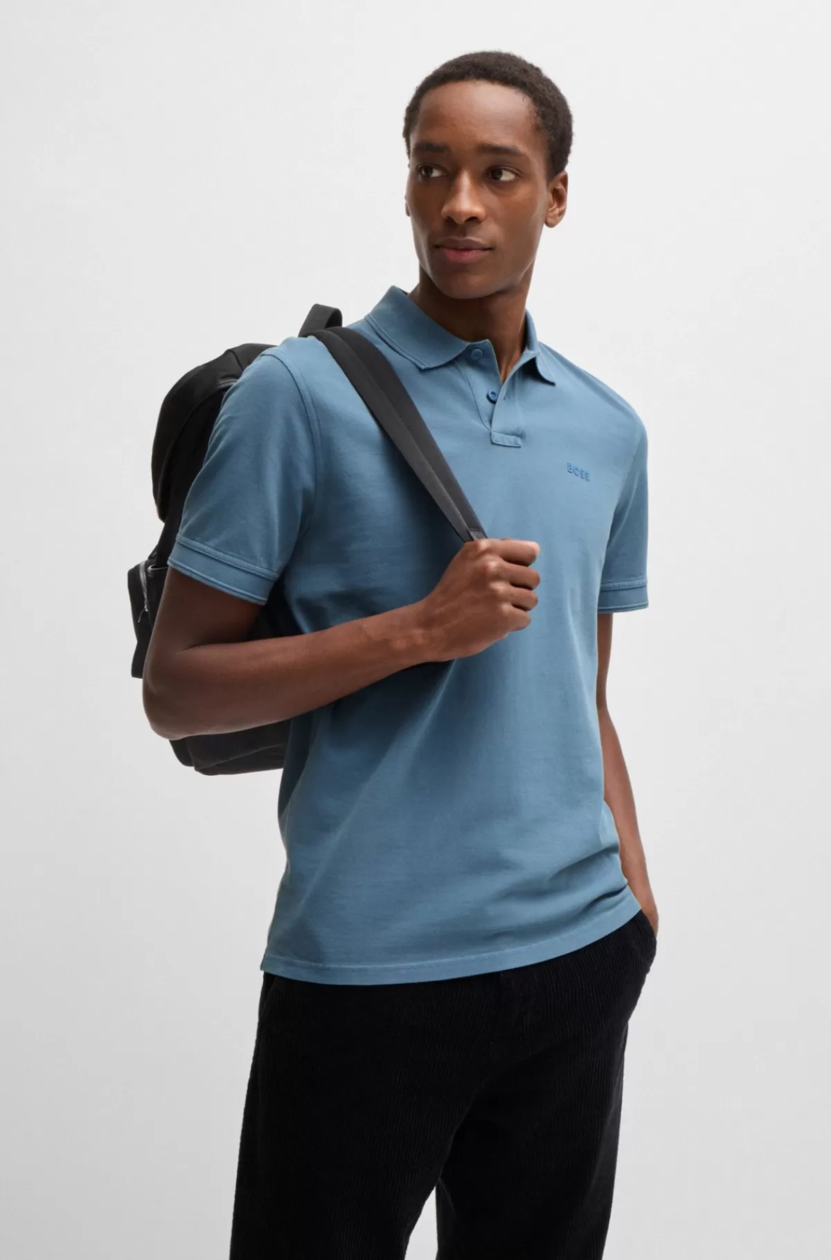 HUGO BOSS Poloshirt I Bomuldspiqué Med Logoprint Blå Cheap