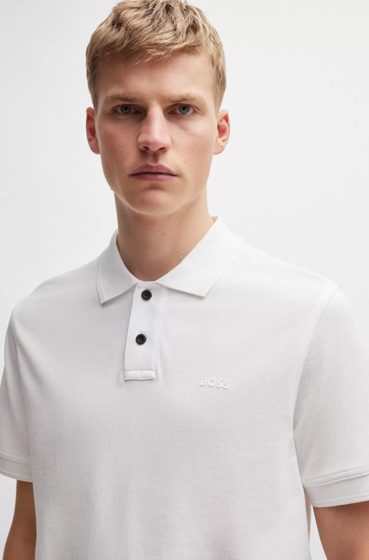 HUGO BOSS Poloshirt I Bomuldspiqué Med Logoprint Hvid Best