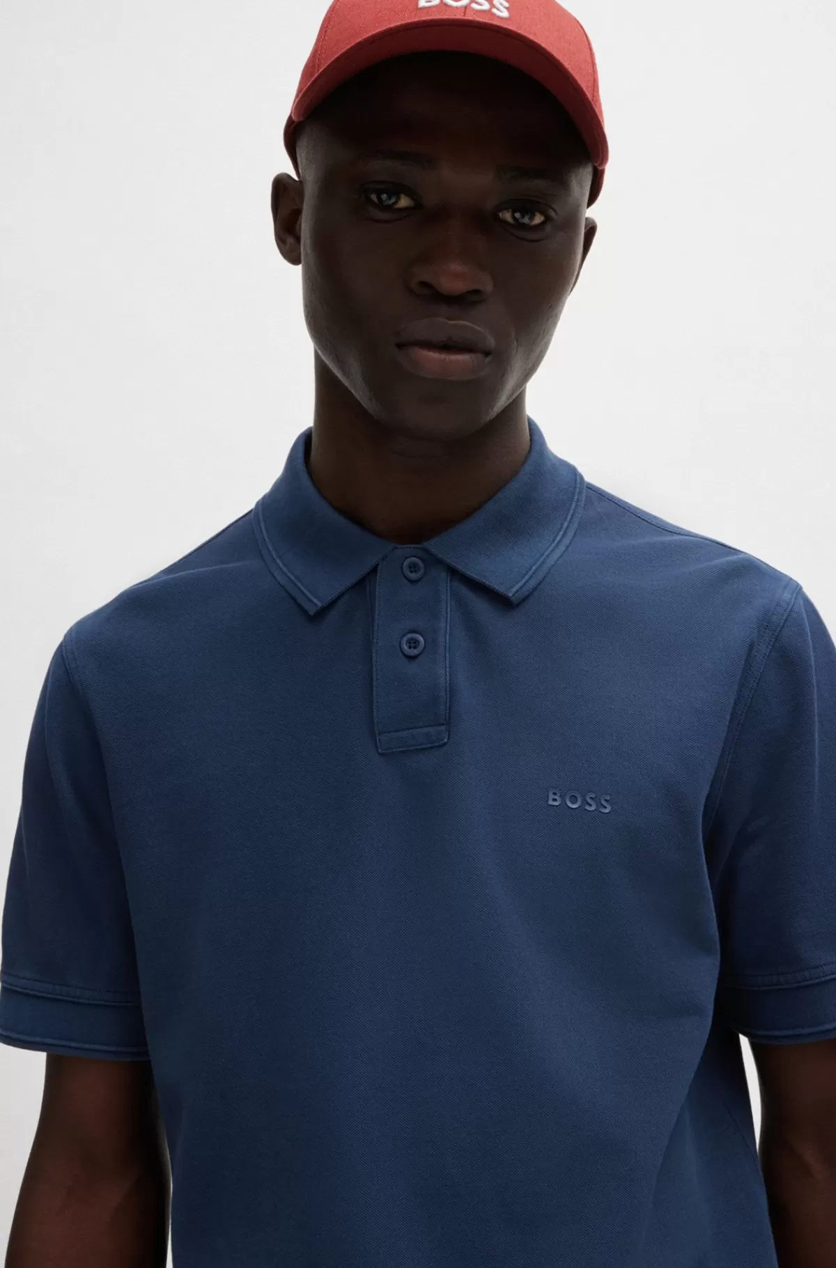 HUGO BOSS Poloshirt I Bomuldspiqué Med Logoprint Mørkeblå Best Sale