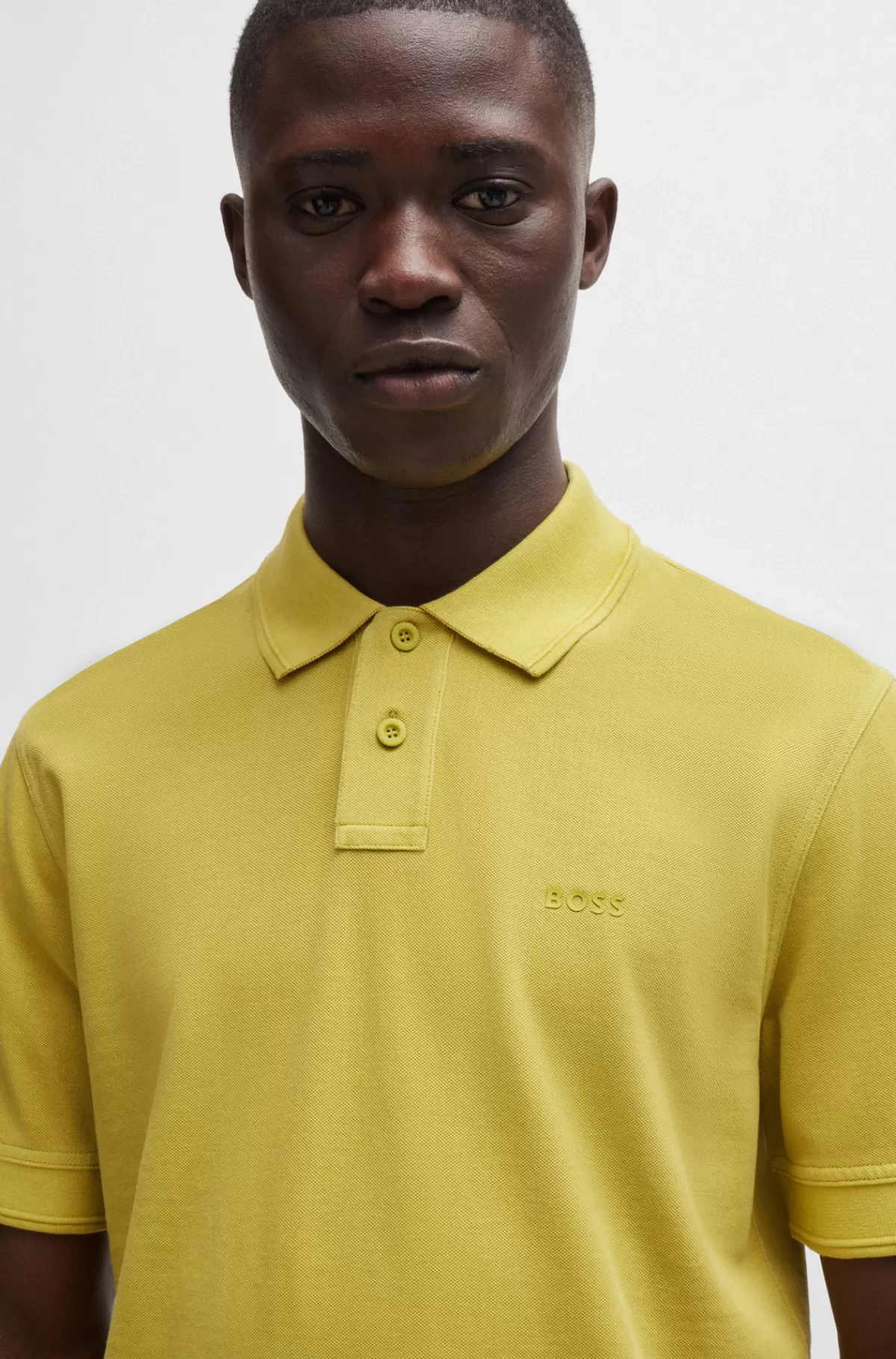HUGO BOSS Poloshirt I Bomuldspiqué Med Logoprint Gul Outlet