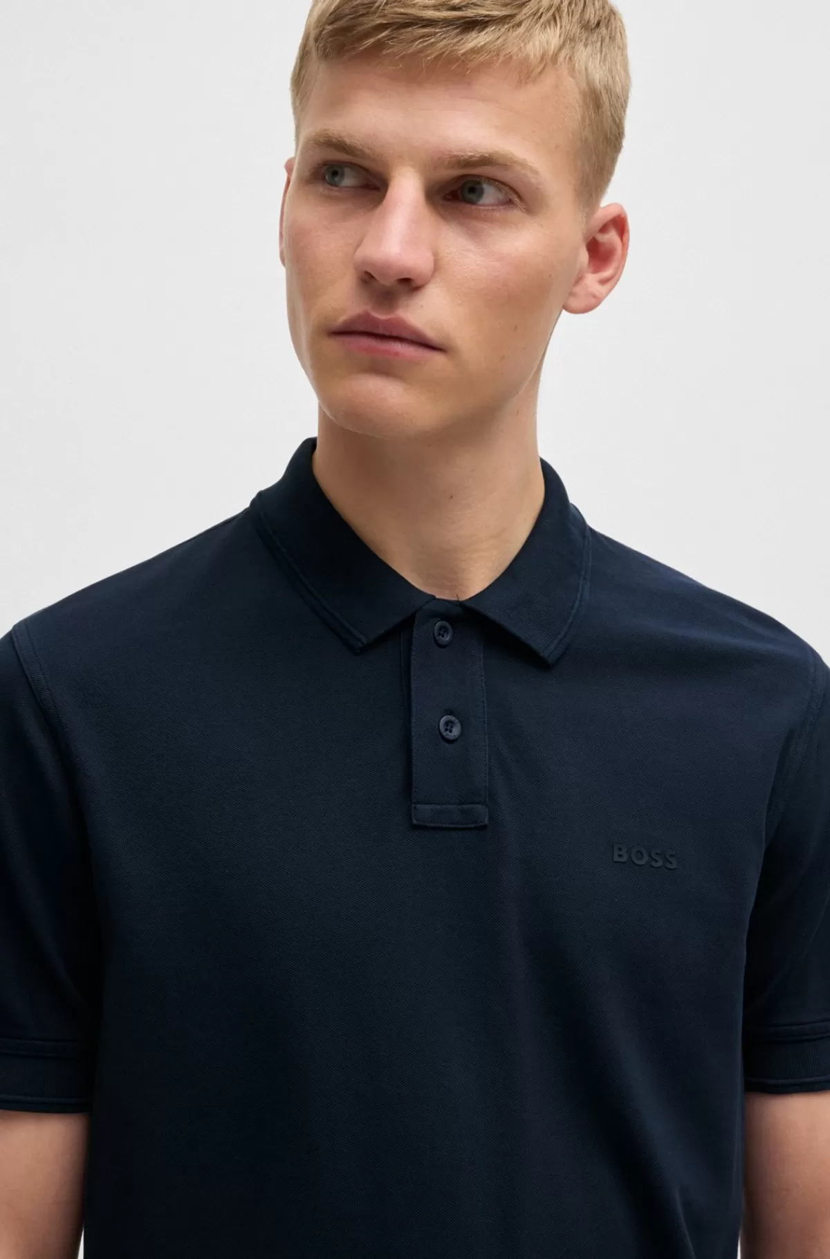 HUGO BOSS Poloshirt I Bomuldspiqué Med Logoprint Mørkeblå Cheap