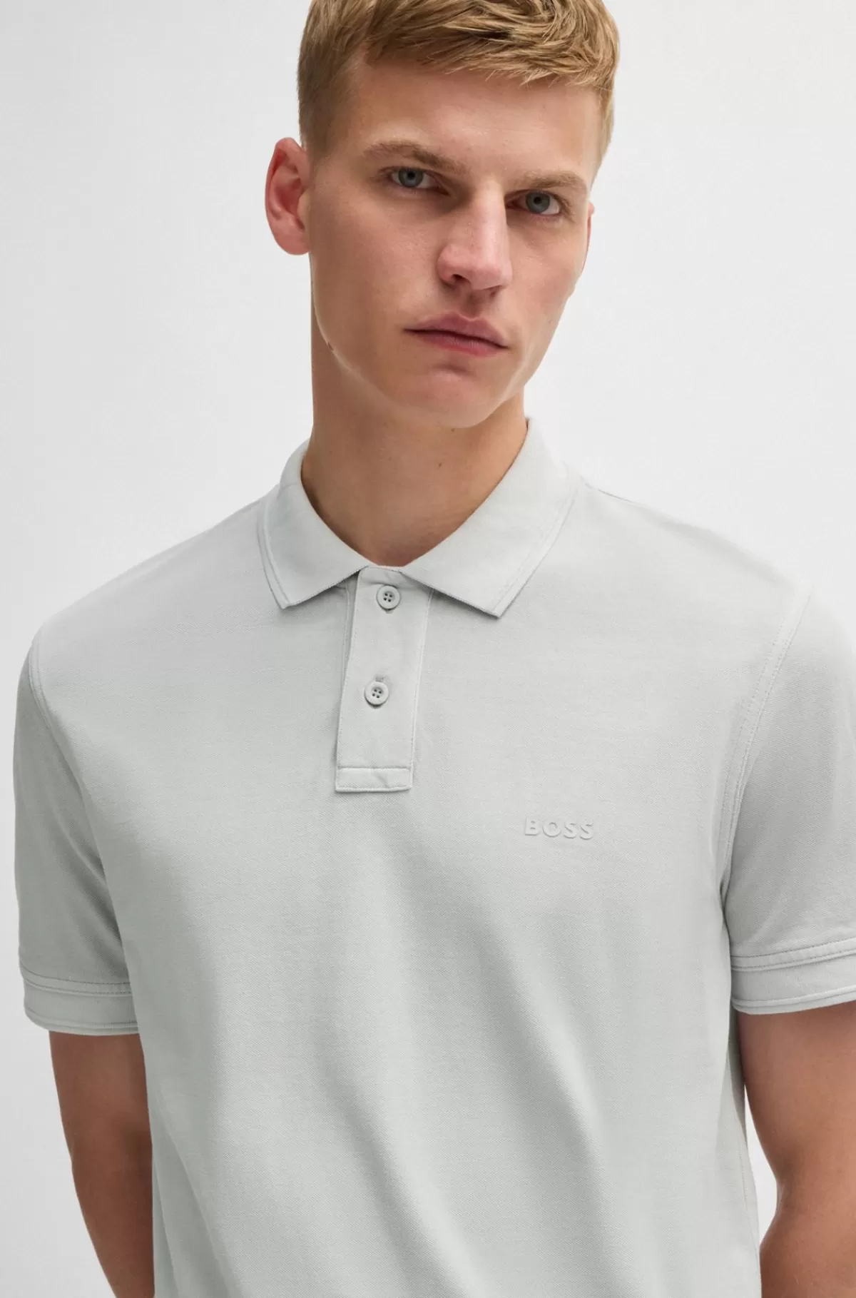 HUGO BOSS Poloshirt I Bomuldspiqué Med Logoprint Lysegrå Clearance