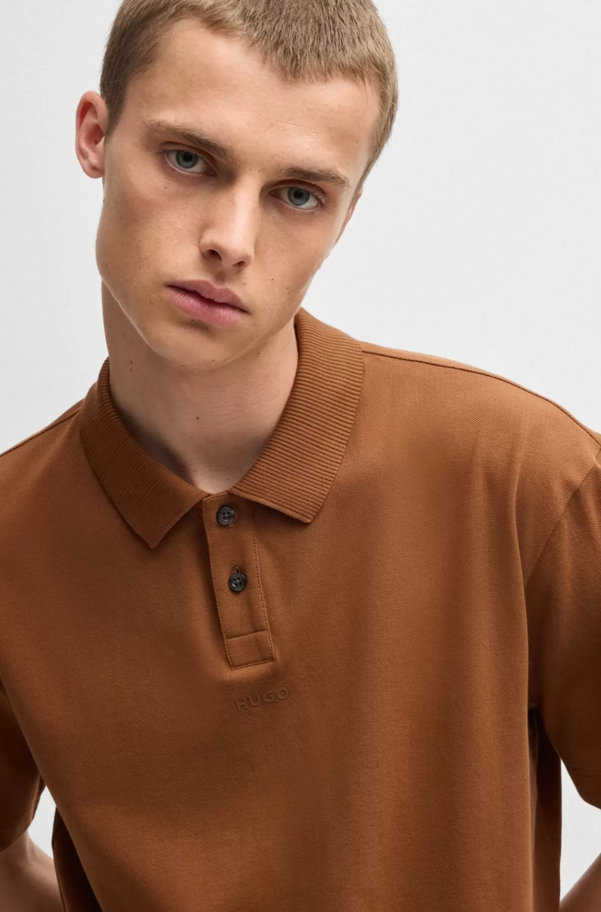 HUGO BOSS Poloshirt I Bomuldspiqué Med Logoprint Brun Best Sale
