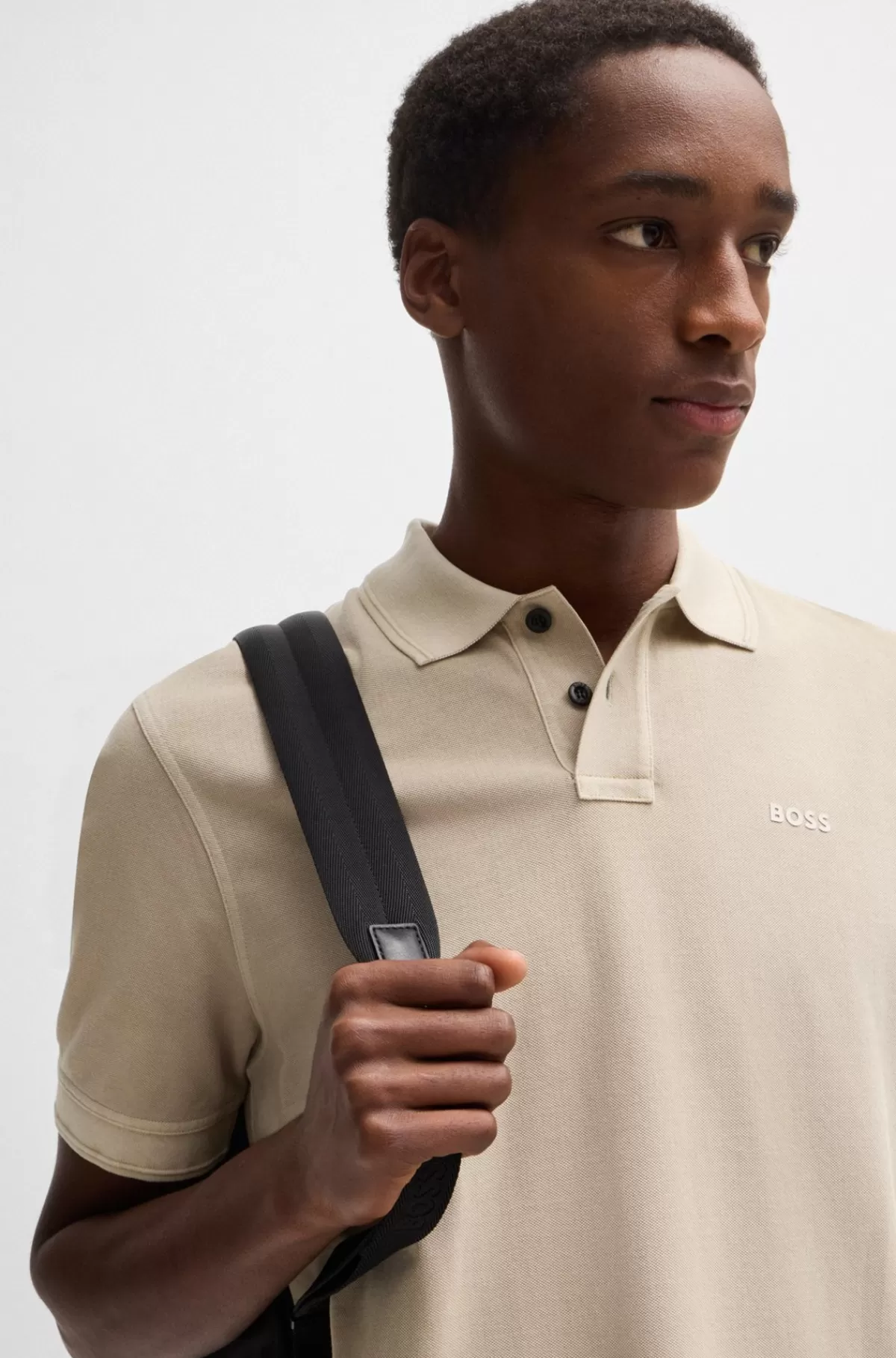 HUGO BOSS Poloshirt I Bomuldspiqué Med Logoprint Lys beige Flash Sale