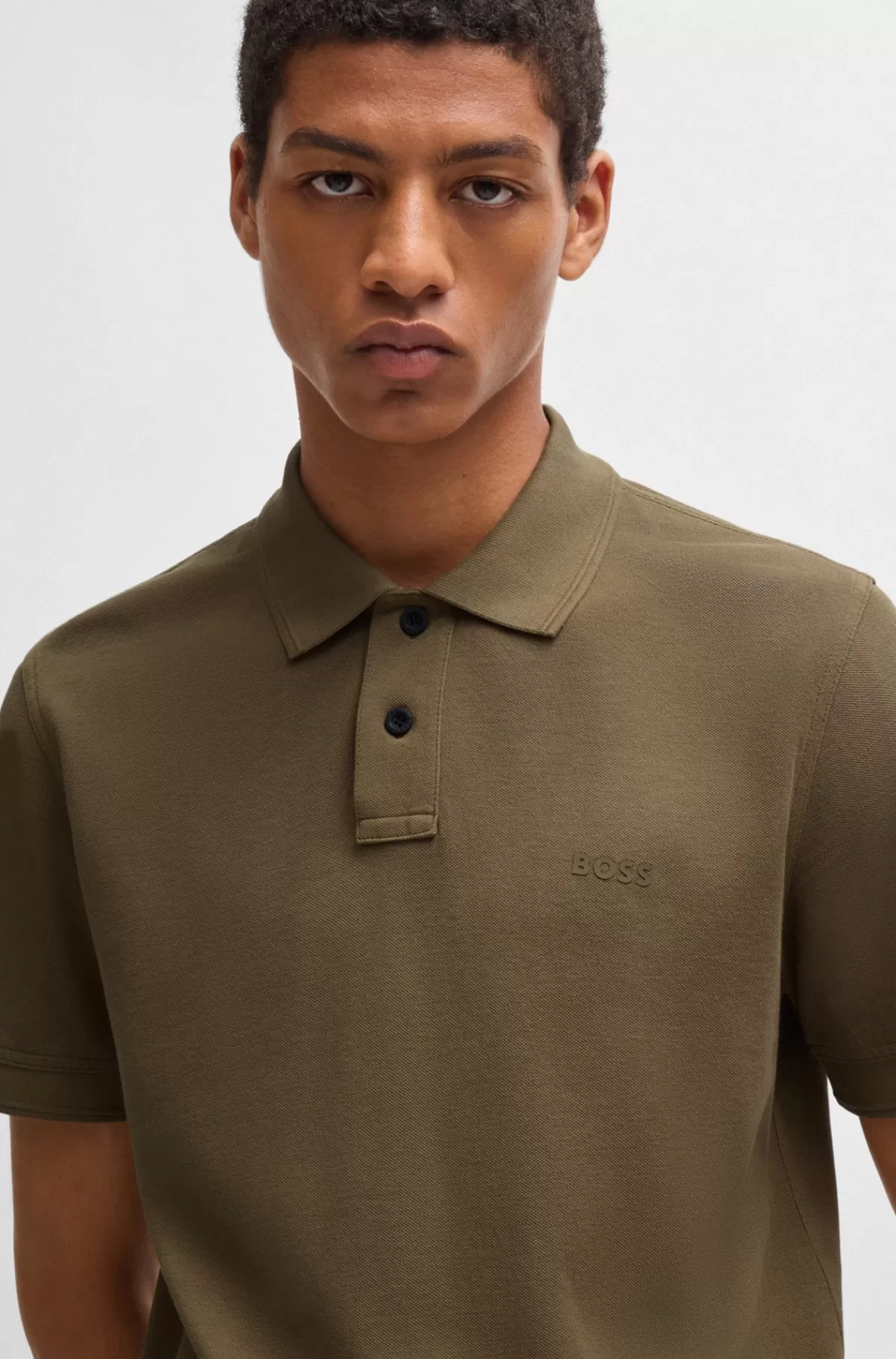 HUGO BOSS Poloshirt I Bomuldspiqué Med Logoprint Brun Sale