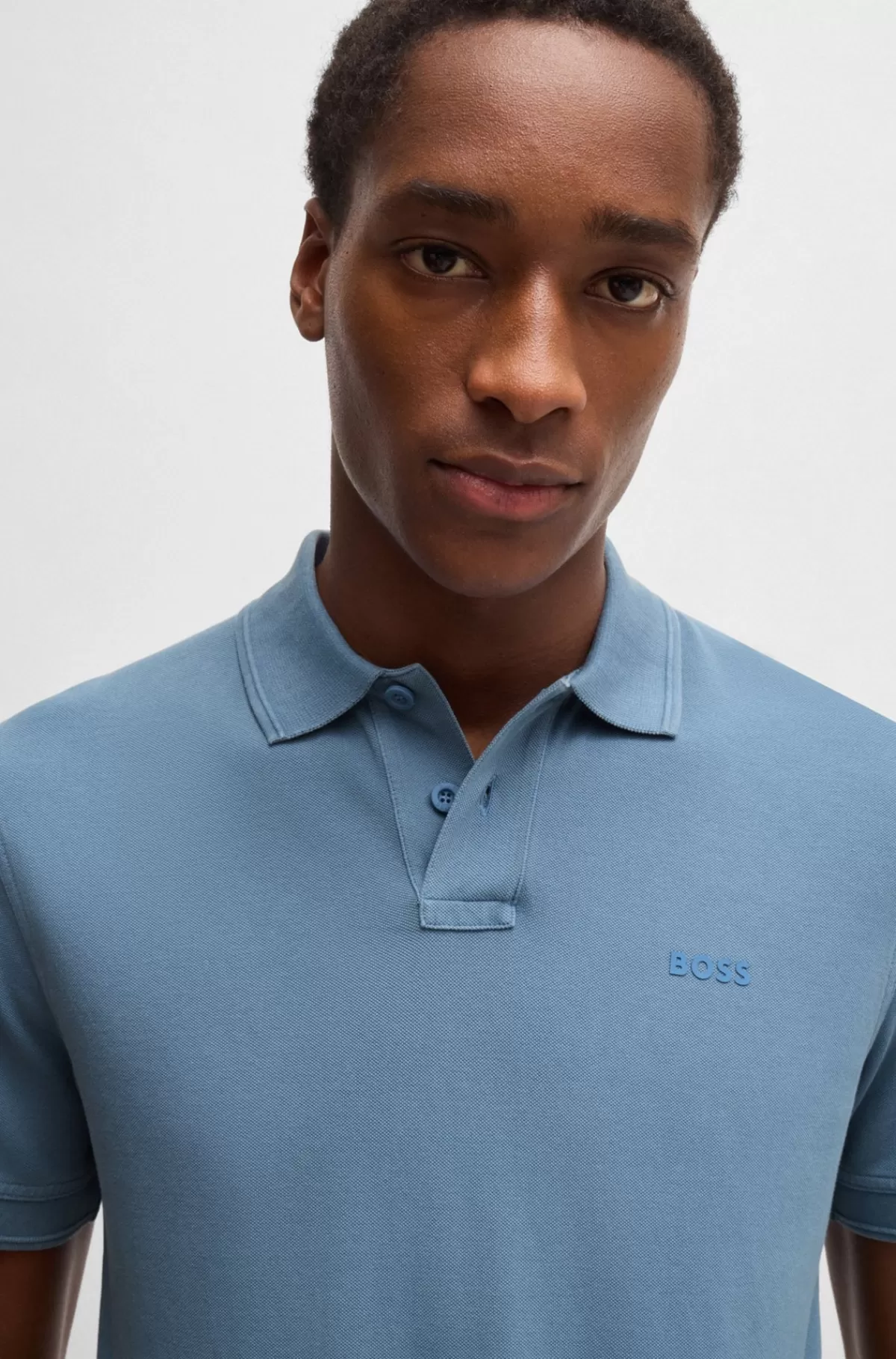 HUGO BOSS Poloshirt I Bomuldspiqué Med Logoprint Blå Cheap