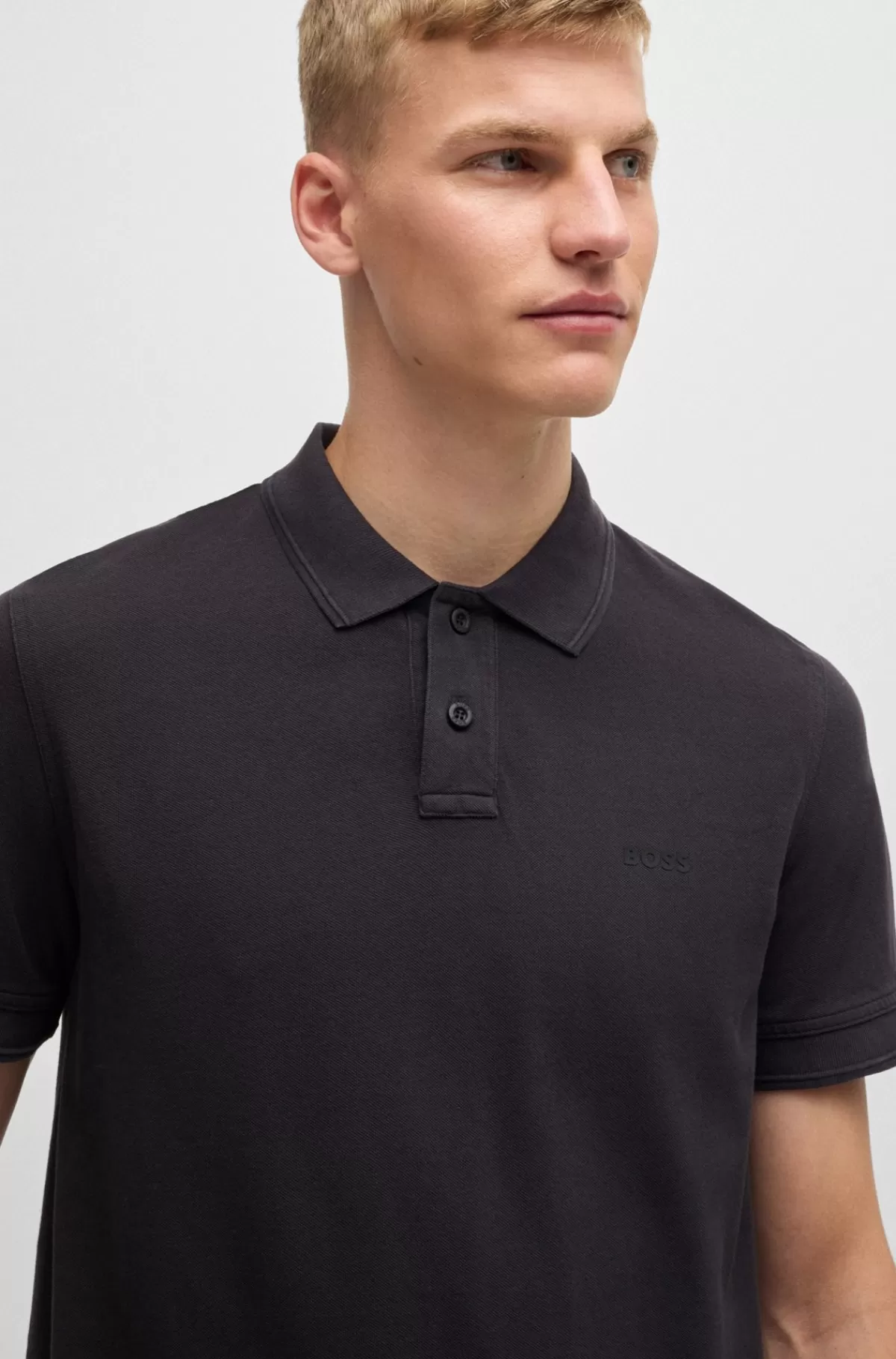 HUGO BOSS Poloshirt I Bomuldspiqué Med Logoprint Sort Cheap