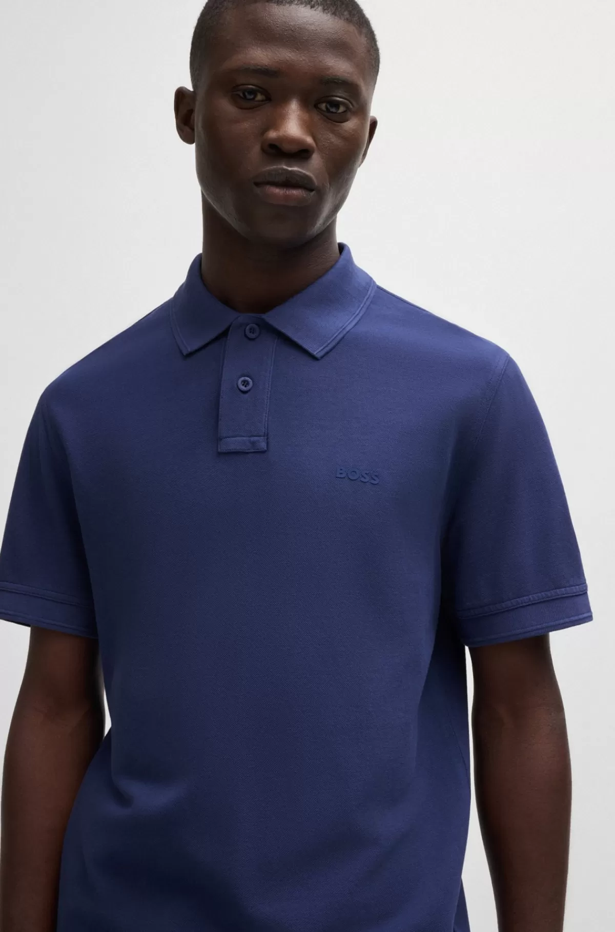 HUGO BOSS Poloshirt I Bomuldspiqué Med Logoprint Mørkeblå Flash Sale