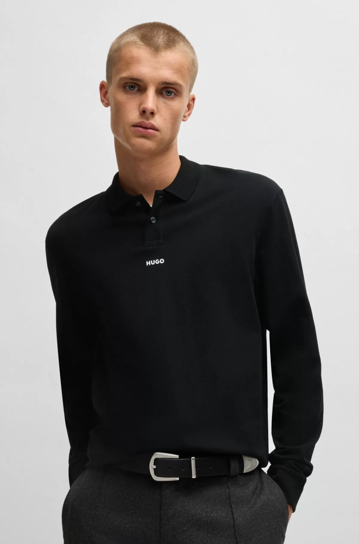 HUGO BOSS Poloshirt I Bomuldspiqué Med Relaxed Fit Og Logoprint Sort Fashion