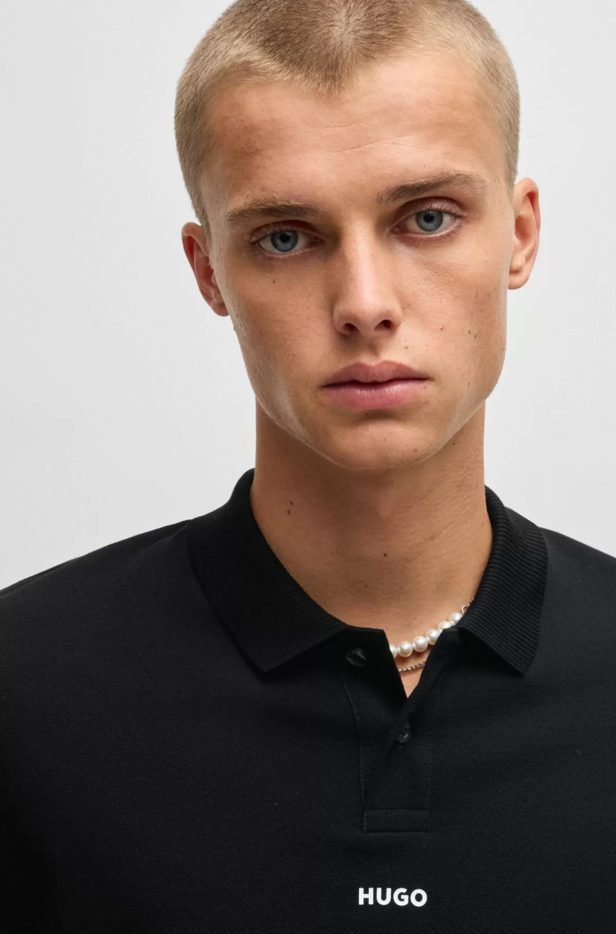 HUGO BOSS Poloshirt I Bomuldspiqué Med Relaxed Fit Og Logoprint Sort Fashion