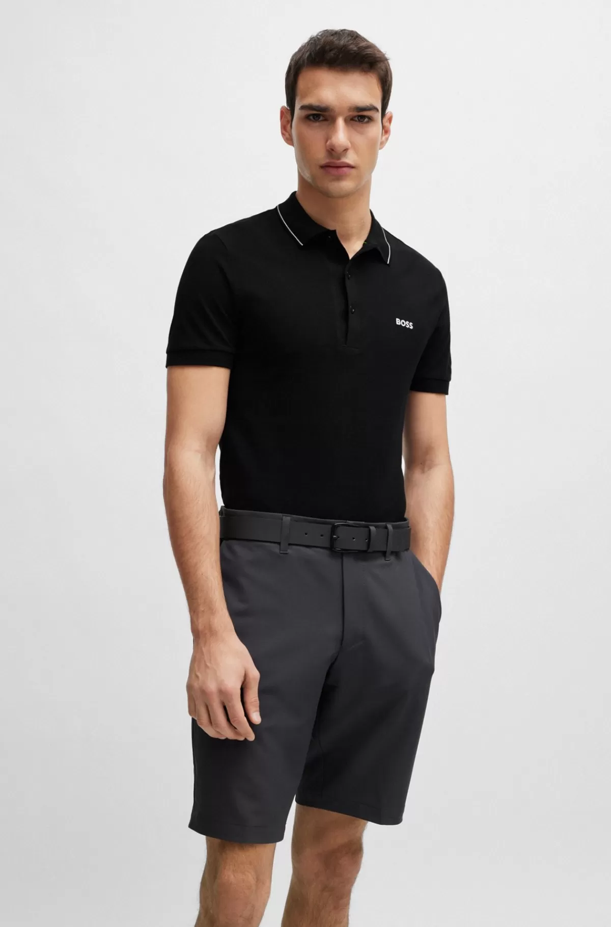 HUGO BOSS Poloshirt I Bomuldspiqué Med Slim Fit Og Tone-i-tone-logo Sort Cheap