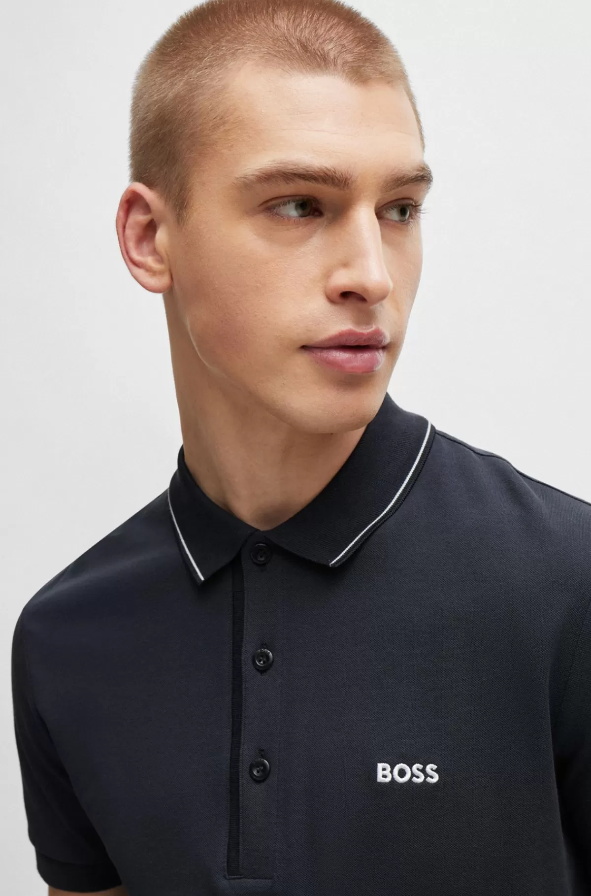 HUGO BOSS Poloshirt I Bomuldspiqué Med Slim Fit Og Tone-i-tone-logo Mørkeblå Online
