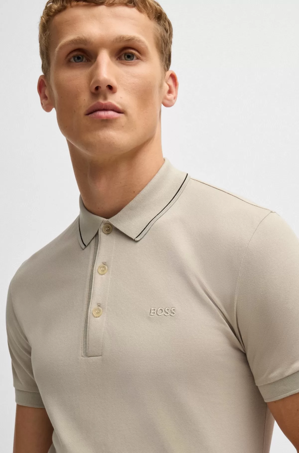 HUGO BOSS Poloshirt I Bomuldspiqué Med Slim Fit Og Tone-i-tone-logo Lys beige Fashion