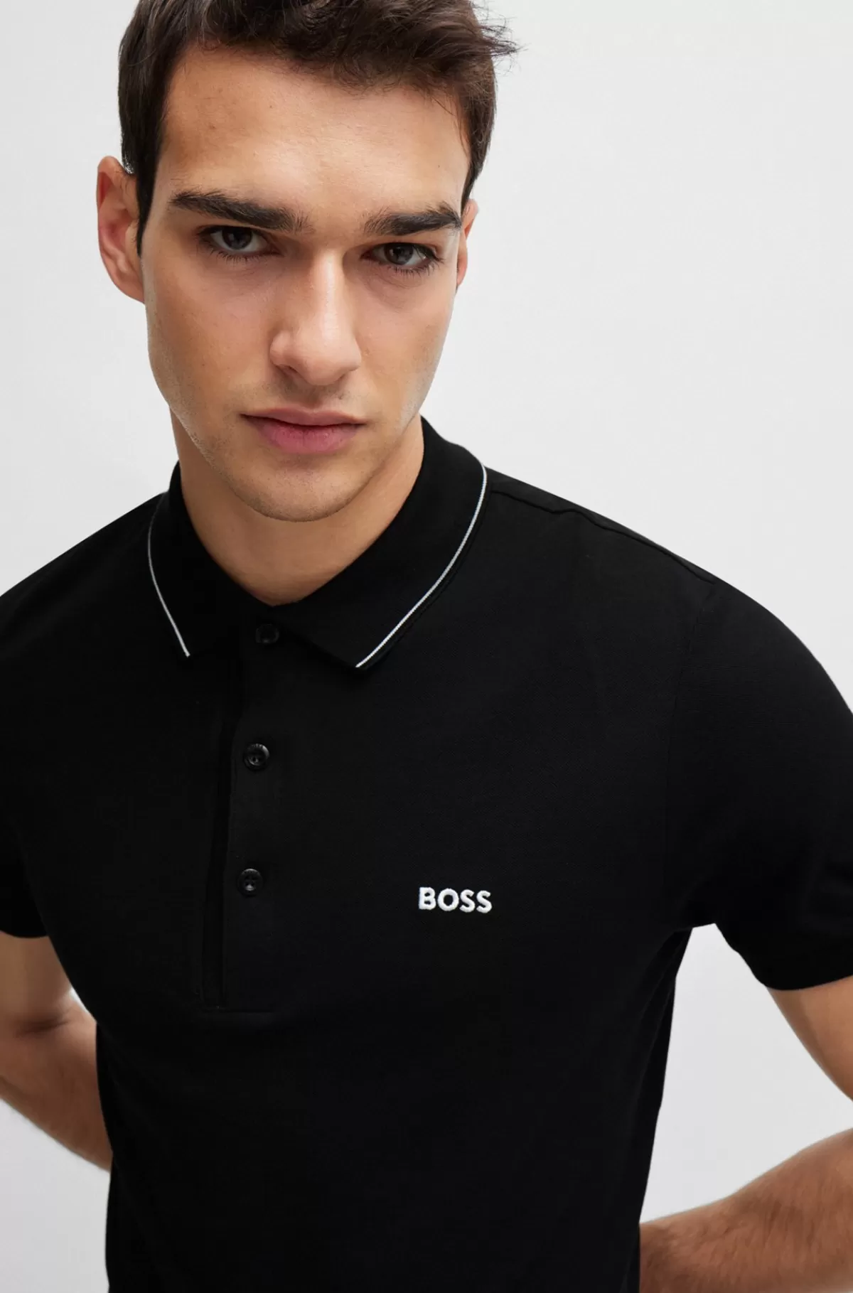 HUGO BOSS Poloshirt I Bomuldspiqué Med Slim Fit Og Tone-i-tone-logo Sort Cheap