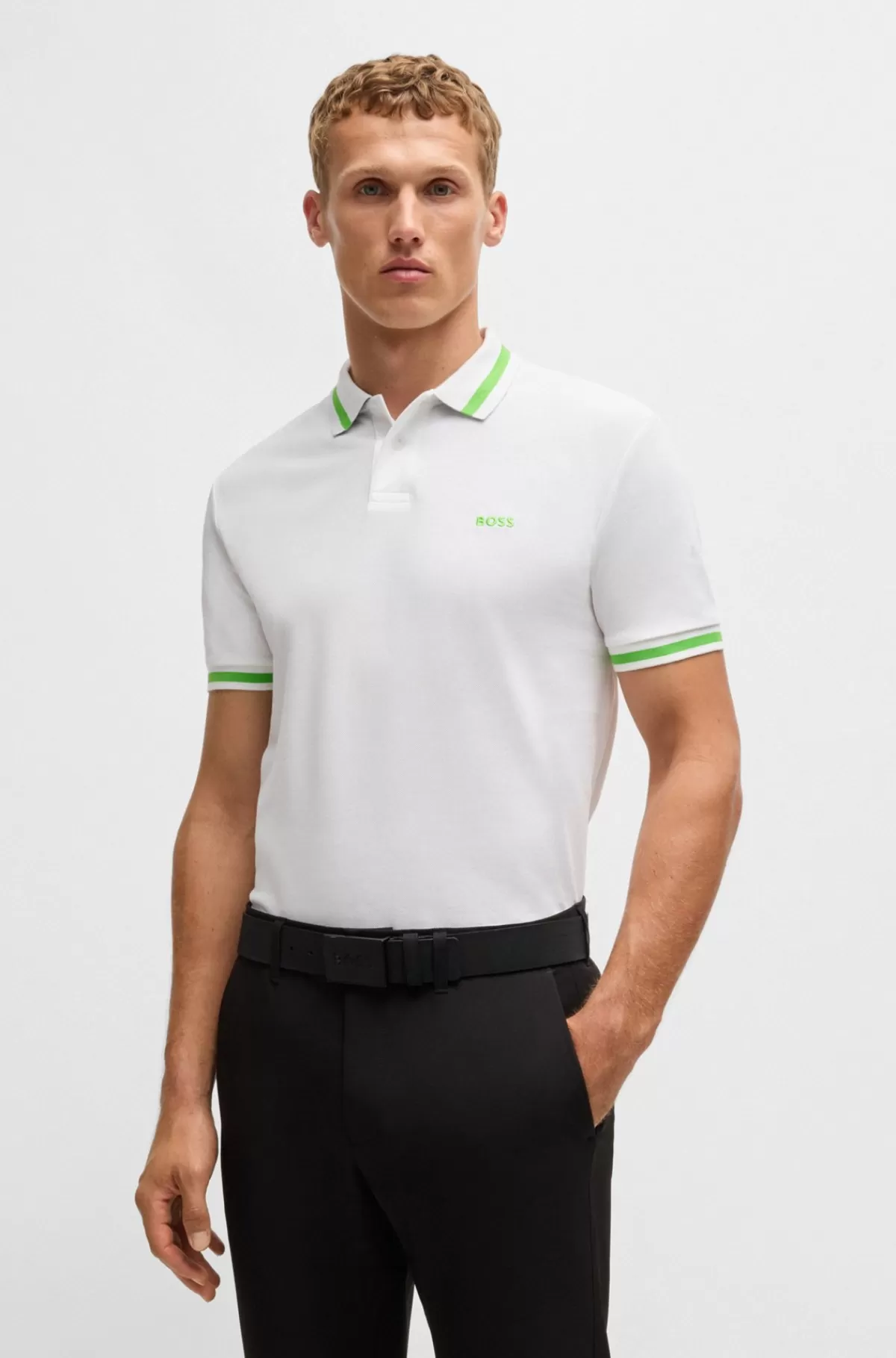 HUGO BOSS Poloshirt I Bomuldspique Med Kontrastdetaljer Hvid Fashion
