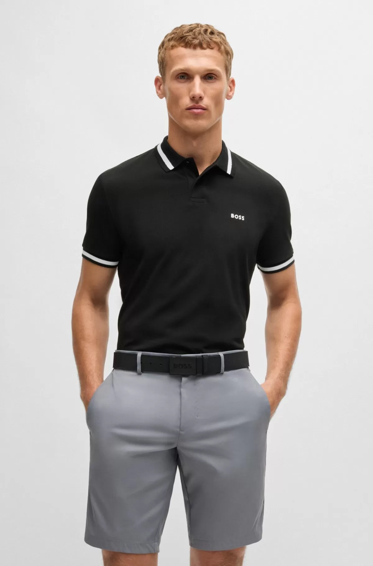 HUGO BOSS Poloshirt I Bomuldspique Med Kontrastdetaljer Sort Online