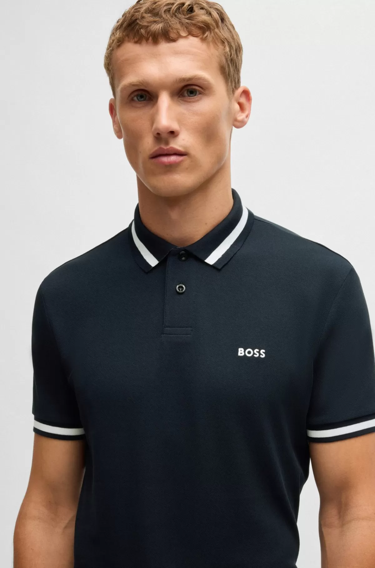 HUGO BOSS Poloshirt I Bomuldspique Med Kontrastdetaljer Mørkeblå Sale