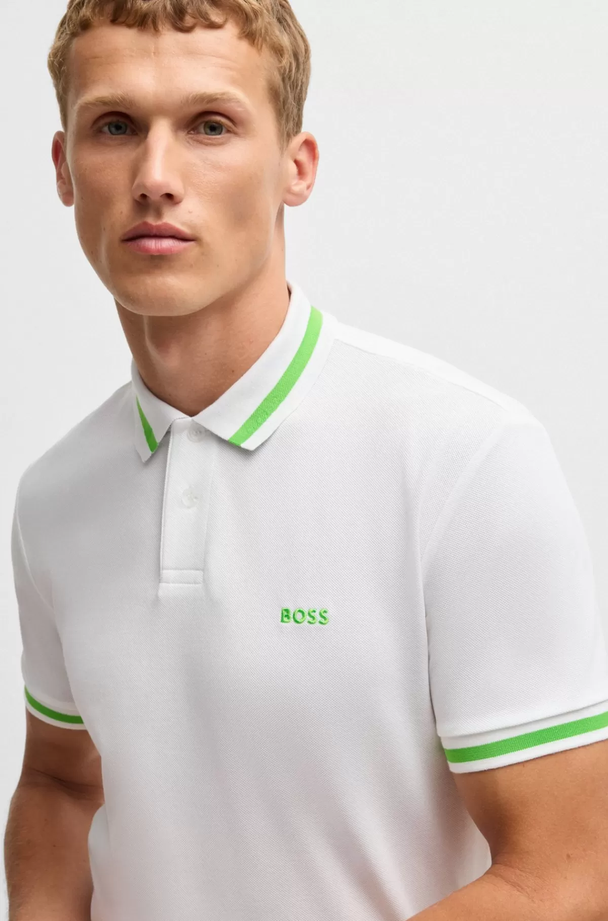 HUGO BOSS Poloshirt I Bomuldspique Med Kontrastdetaljer Hvid Fashion